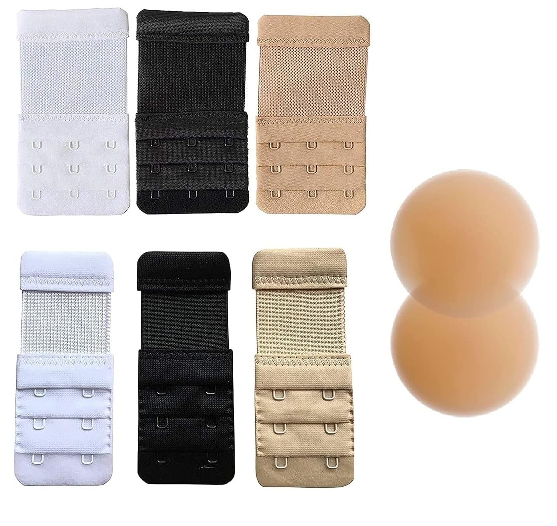 6pcs Elastic Bra Hook Strap Extensions + 1 pair Reusable Under Bra Skin Friendly Adhesive Nipple Cover, pads, cup for woman-image-18