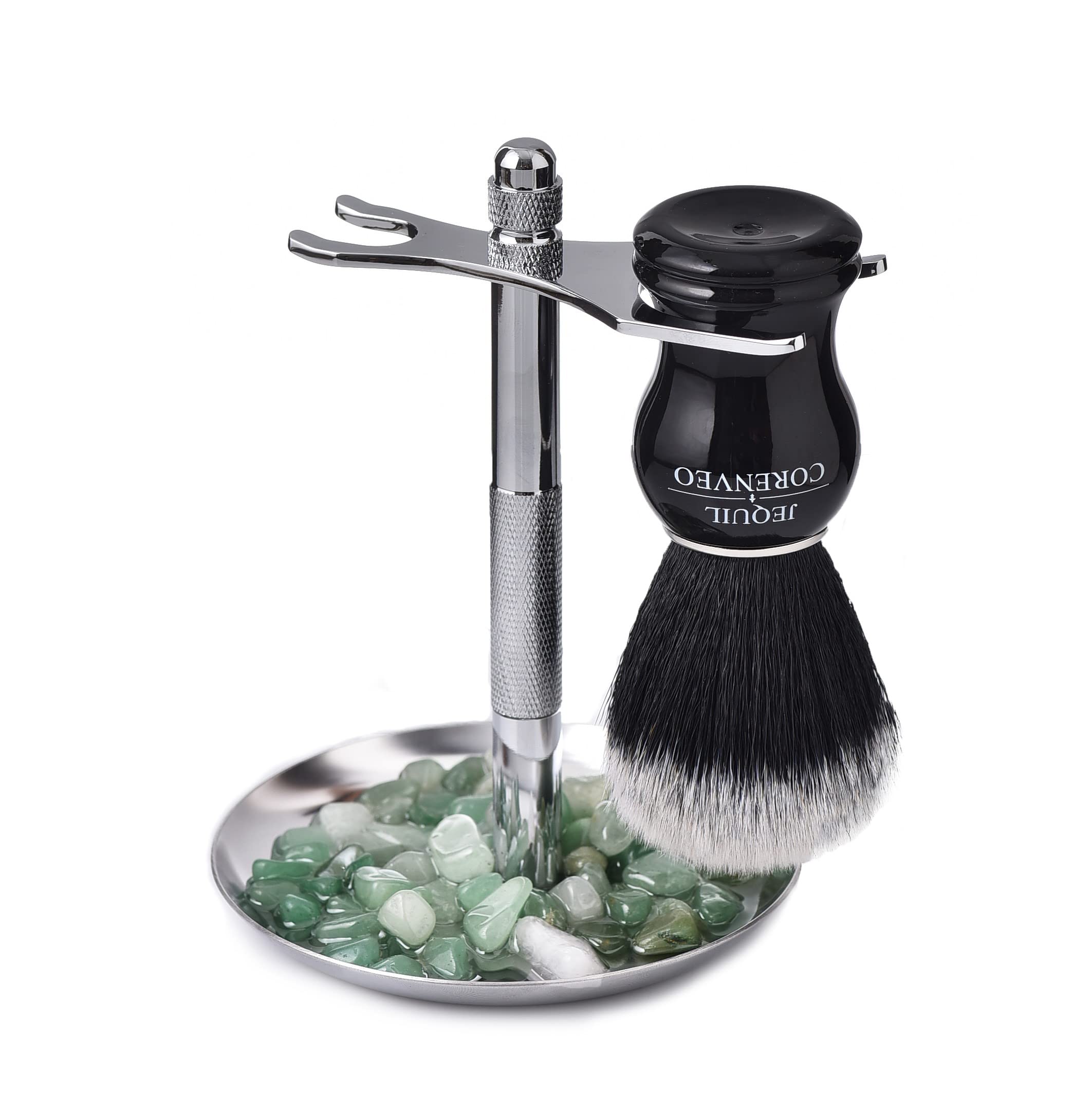 Shaving Brush Set for Men, Quality Shaving Brush With Aventurine Decorated Stand (Style 2)