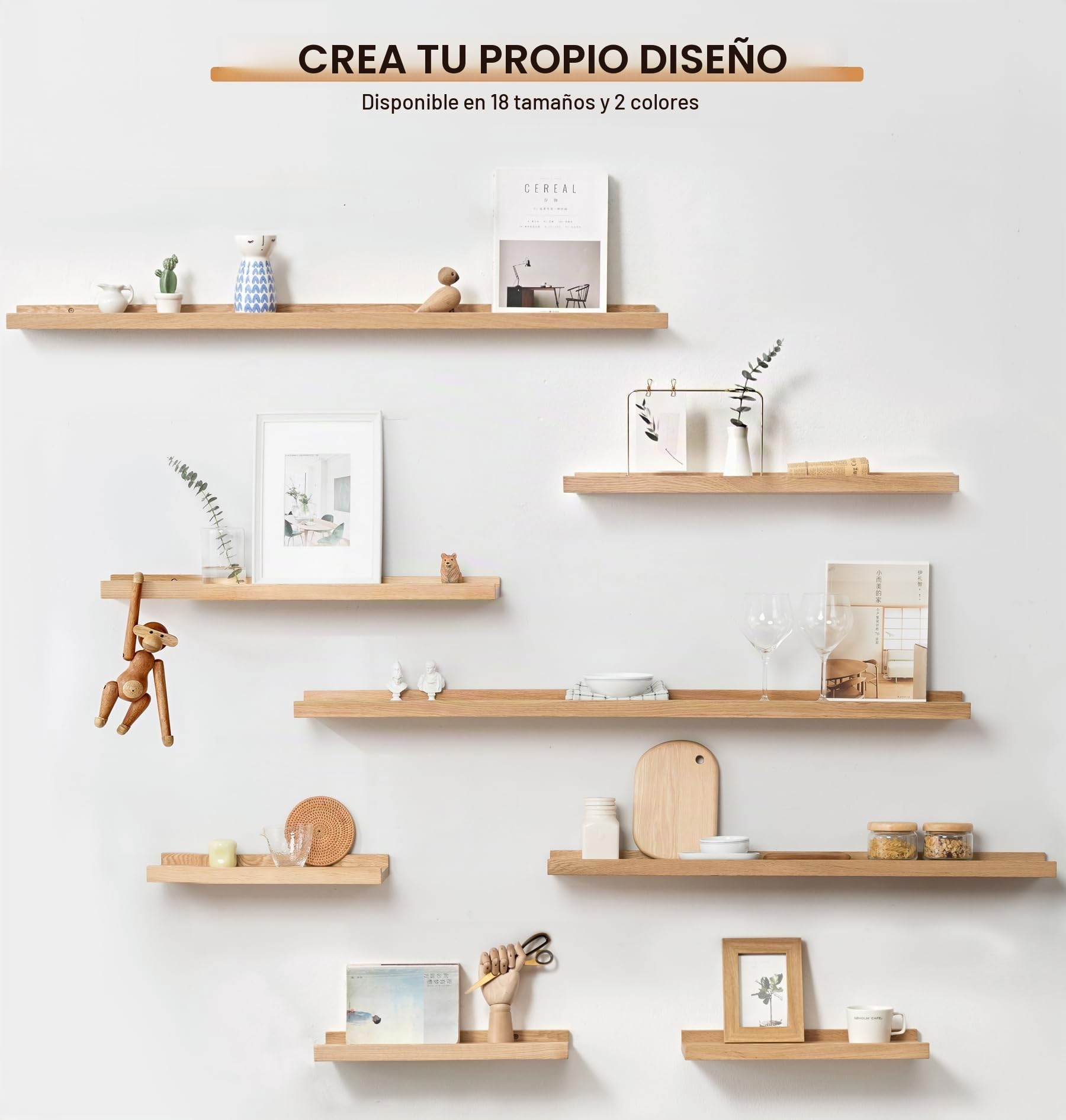 Gieanoo, Estantería colgante de madera de roble macizo, estante de pared de madera de 90 cm, portaespecias con diseño sobresaliente, para salón, cocina, dormitorio, baño