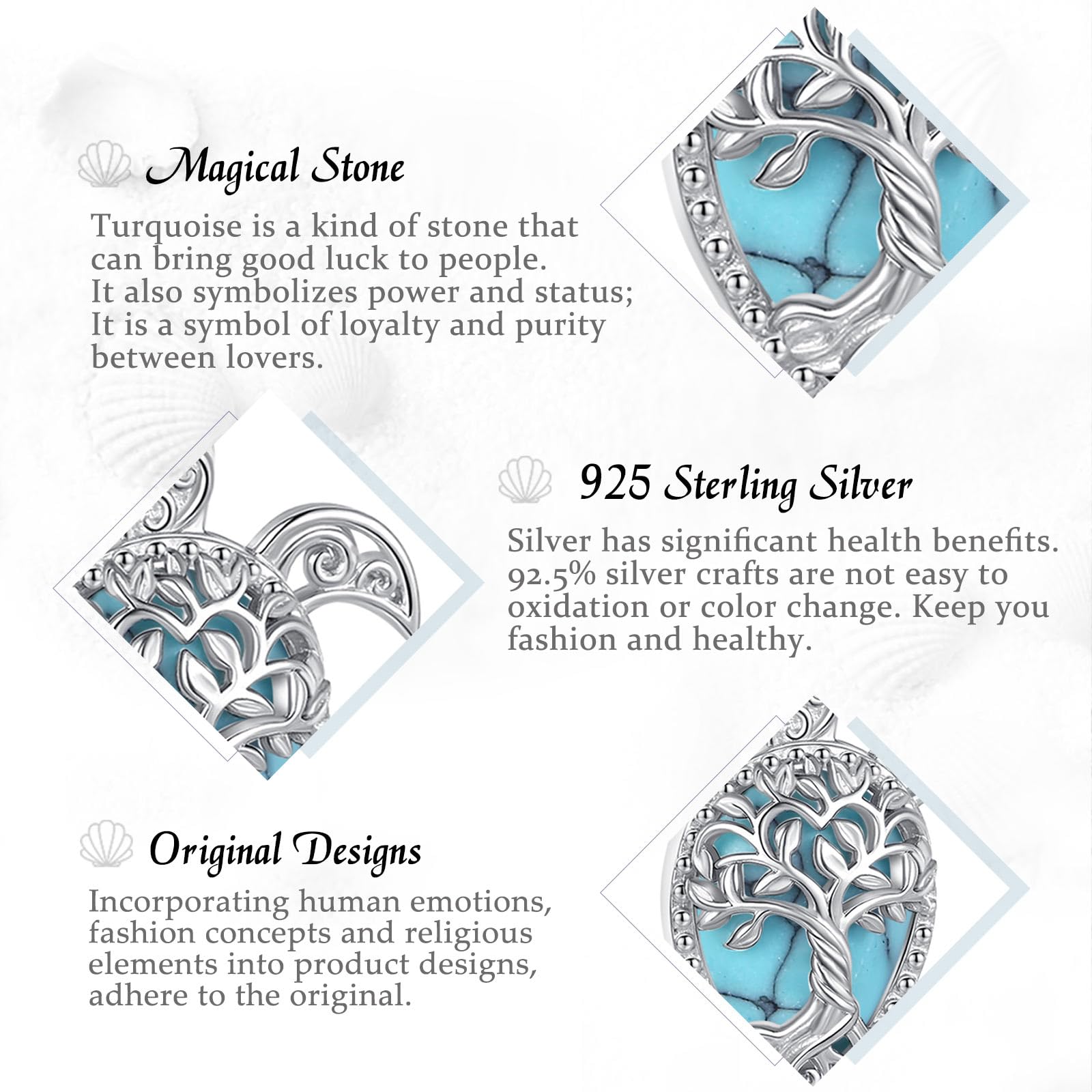 Sterling Silber 925 Lebensbaum Türkis Mondstein/Schneeflocke/Vintage Schlange Mond/Sonnenblume/Niedlich Ozean Hochlandkuh Ohrringe Schmuck Ohrstecker Geschenk für Damen Frauen