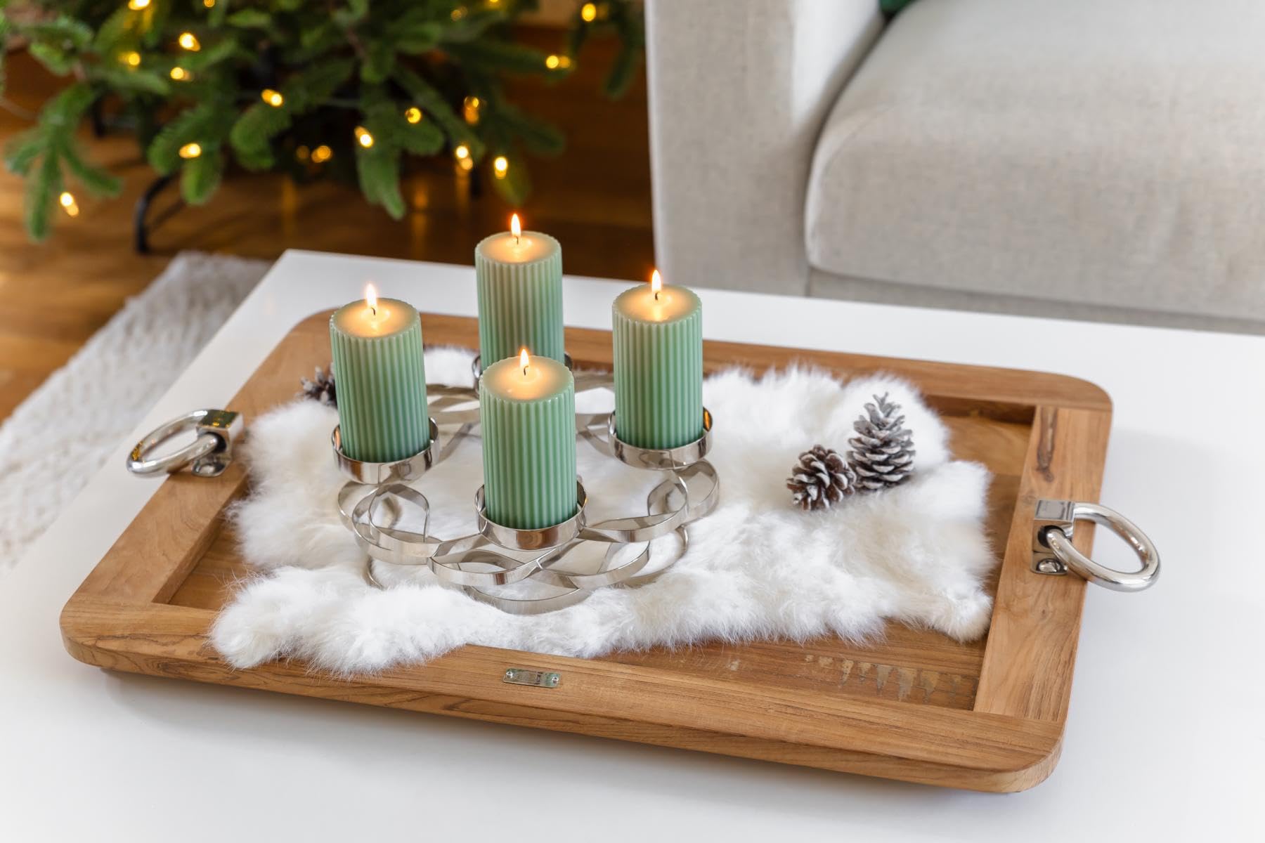 EDZARD Adventskranz Alita (Ø 25 cm), Edelstahl, vernickelt, silberfarben, für Stumpenkerzen Ø 6 cm
