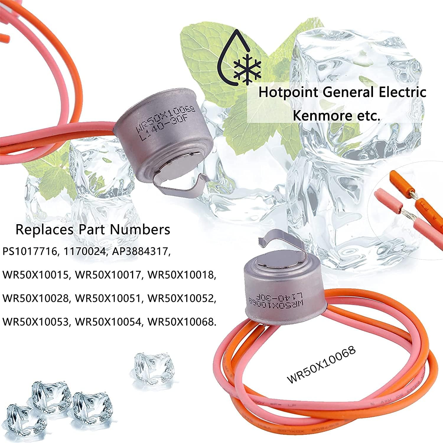WR51X10055 Refrigerator Defrost Heater Replacements WR55X10025 Temperature Sensor WR50X10068 Defrost Thermostat Compatible with general Electric Refrigerators WR51X10030(2 set)
