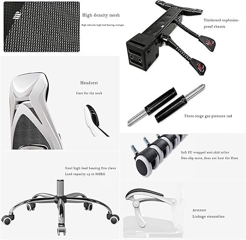 Miniatura 6 de Silla de oficina de malla transpirable con soporte lumbar ergonómico ajustable, silla de escritorio giratoria negra con reposabrazos y reposacabezas