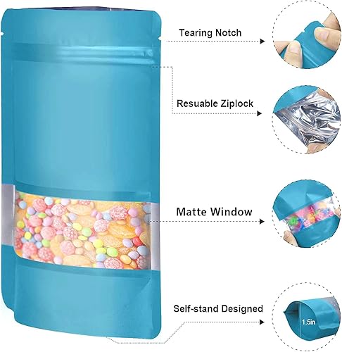 Miniatura 3 de 120 bolsas de Mylar a prueba de olores de 5.9 x 8.6 pulgadas para el almacenamiento de alimentos, bolsas de Mylar resellables de pie con ventana