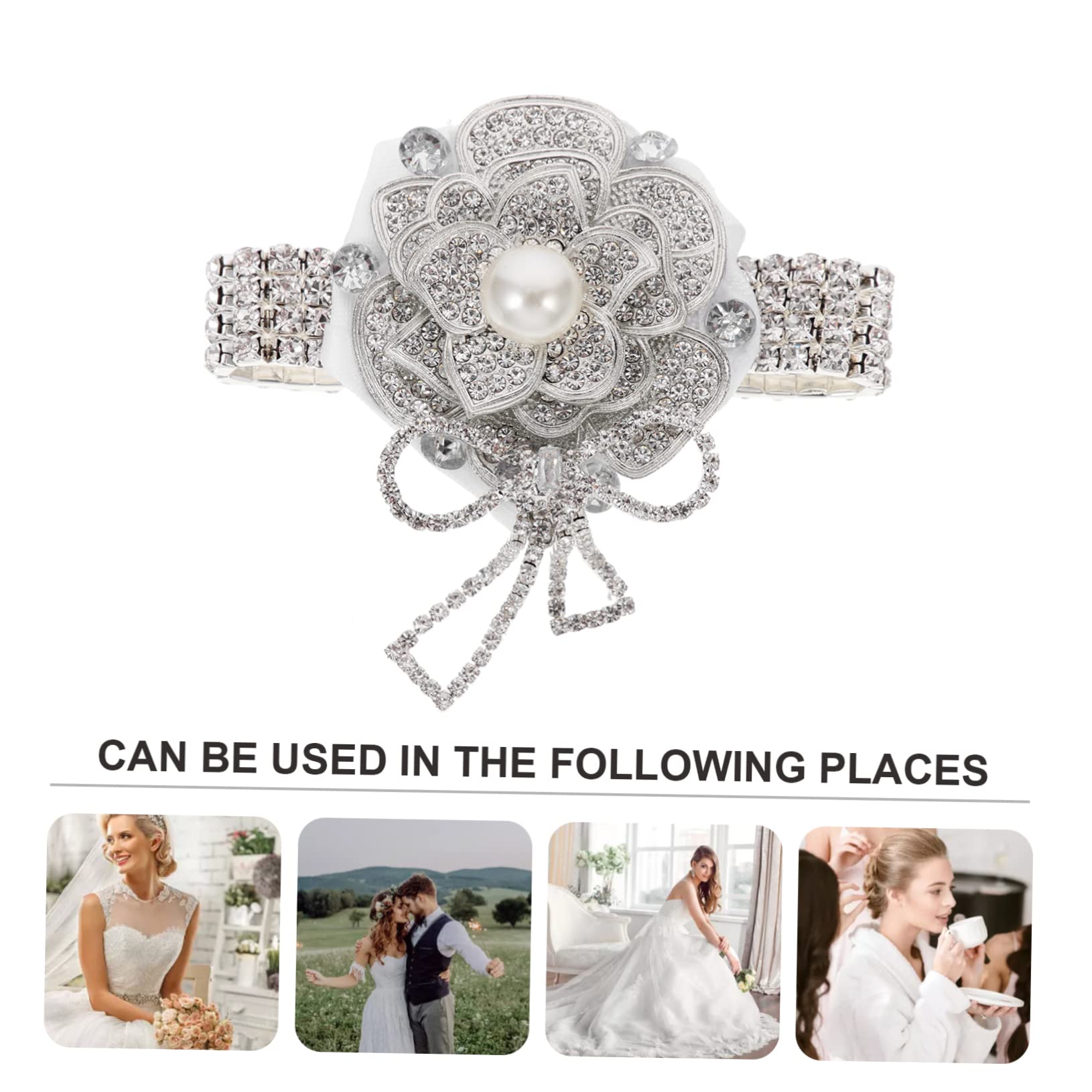 FUNOMOCYA Rhinestone Prom Flower Wrist Corsage Elegant Bridal Wristlet Accessory Crystal Embellished Wedding Wrist Flower 3.15X1.97X1.38In - Image 2