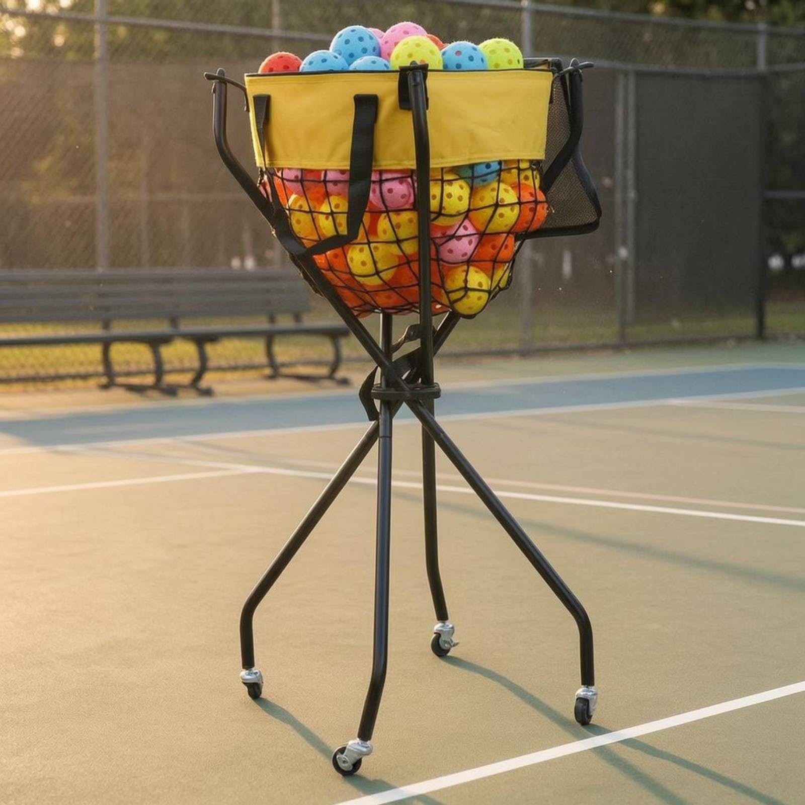 Baoblaze Carrito Deportivo para Almacenar Pelotas de Tenis con Estructura Plegable de Acero Inoxidable Canasta de Poliéster y Ruedas para Facilitar el