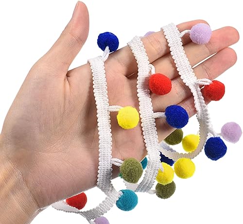 Miniatura 4 de uxcell 5 yardas con flecos de pompón, cinta de costura de bricolaje, accesorio para proyectos de bricolaje, para el hogar, cortina, ropa, almohada,