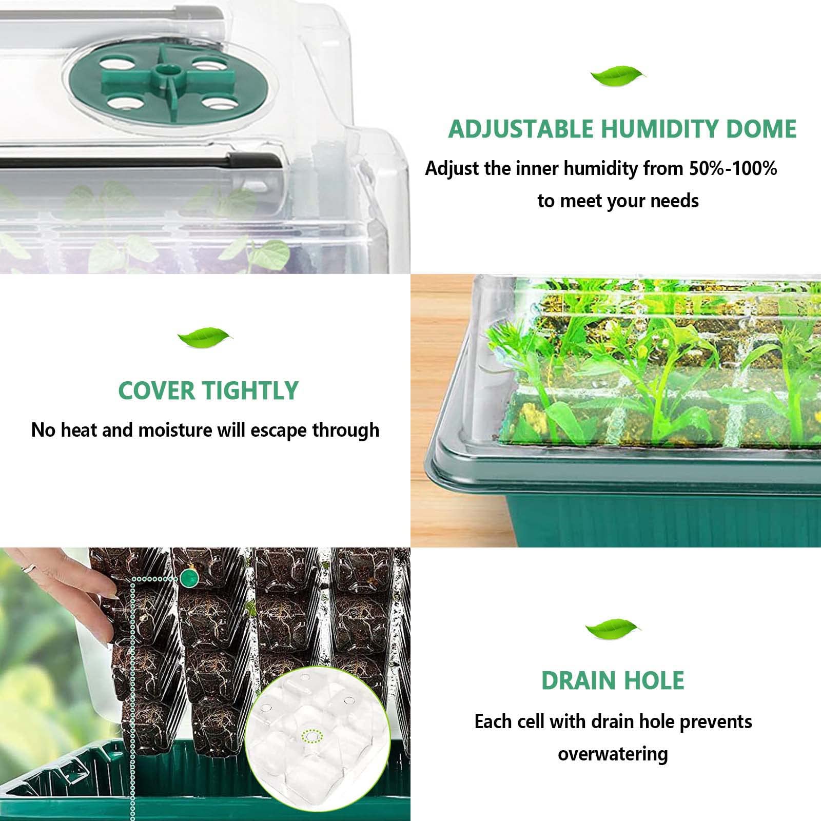 Bandeja de inicio de semillas con luz de crecimiento, 2 paquetes de 80 celdas, kit de inicio de semillas, bandejas de inicio de plántulas con luces de crecimiento, bandejas de germinación de