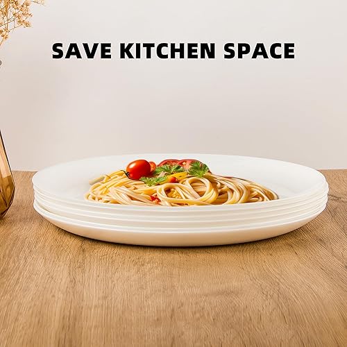 Miniatura 9 de Juego de 4 platos llanos, platos blancos de vidrio templado, juego de platos redondos de 10-12 pulgadas, juego de platos de vidrio aptos para