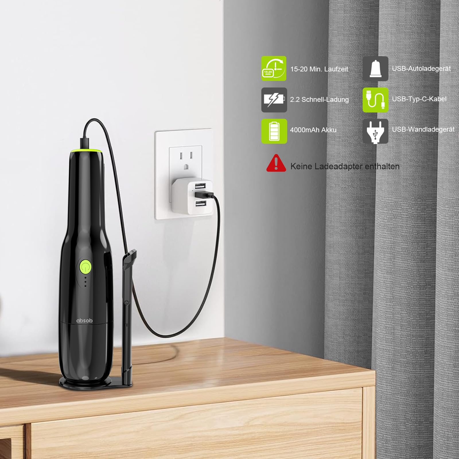 absob Aspirabriciole Senza Fili, Alta Potenza di Aspirazione 6200PA, Mini Aspirapolvere Portatile Senza Fili per Auto, Adatto per la Pulizia di Auto, Casa e Altro, Ricaricabile USB(nero)