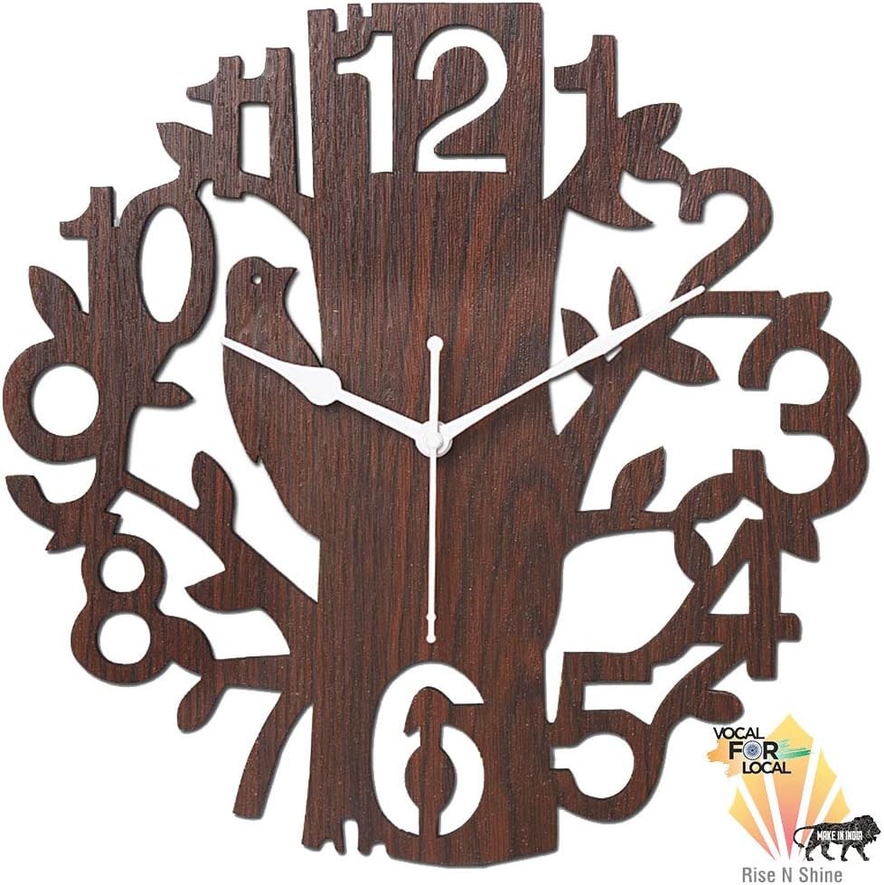 Rise N Shine Wooden MDF Abstract Wall Clock (11.50 inch, Brown).