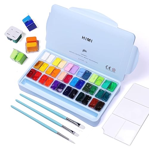 HIMI Gouache Paint Set, 36 Colors x 12ml Twin Jelly Cup Design with 3 Paint Brushes and a Palette in a Carrying Case Perfect for Artists, Students, Gouache Opaque Watercolor Painting