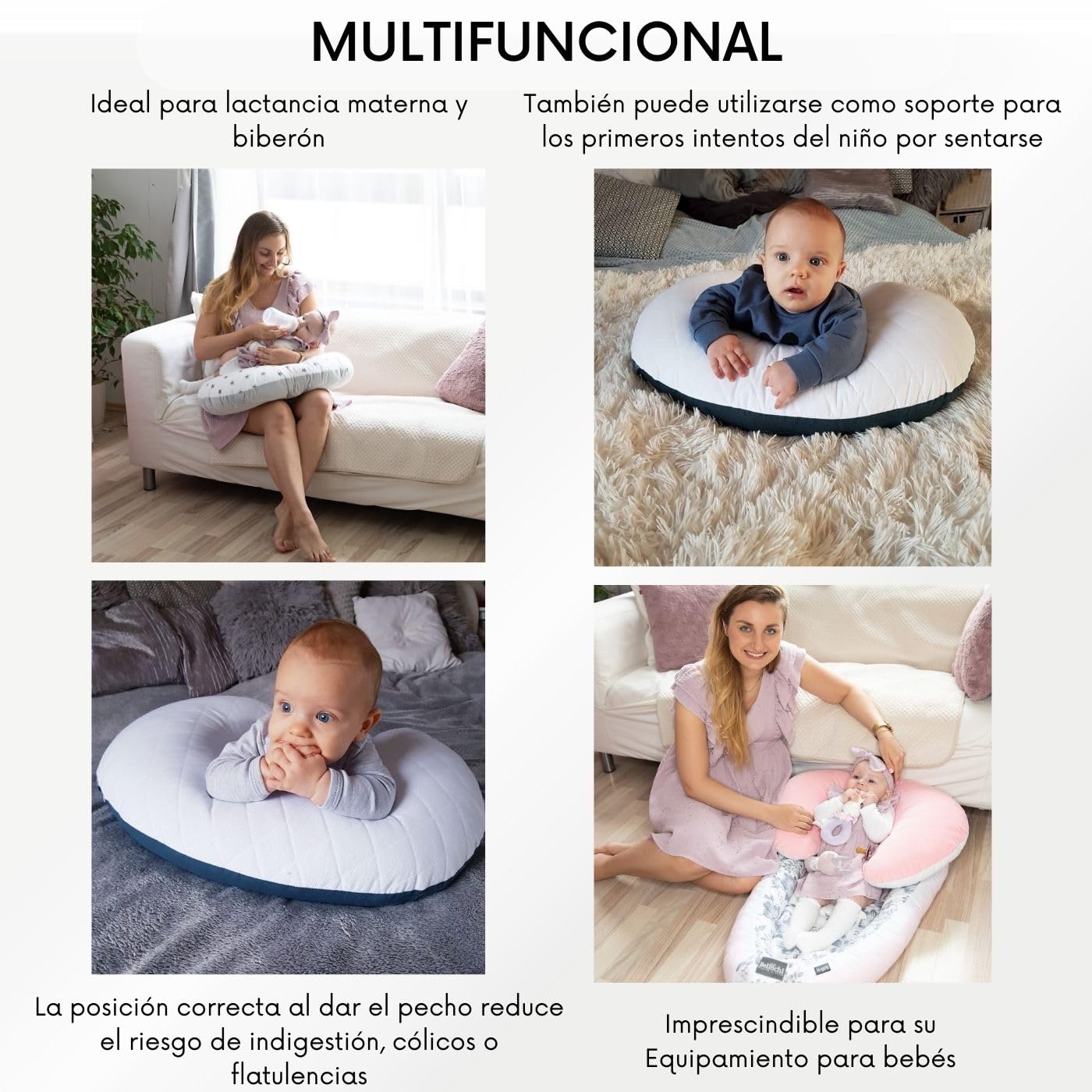 Bellochi Amohada Embarazada – 100% Algodón - Cojin Lactancia con Funda - 40x60 cm Posicionamiento Multifuncional - Almohada de Posicionamiento del Bebé - Fresh