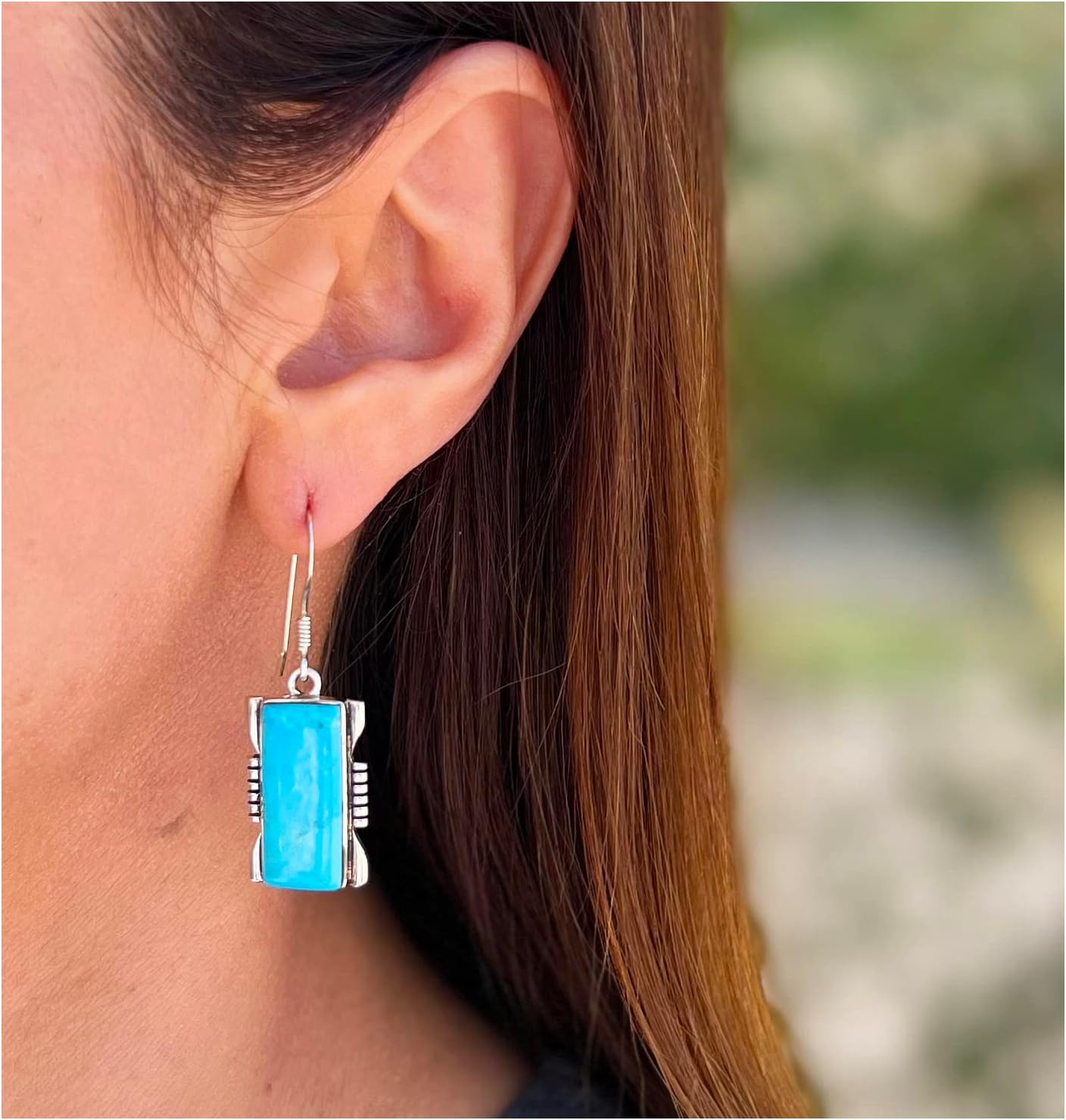 Turquoise Earrings 925 Sterling Silver & Genuine Gemstones (Choose Color) - Image 2
