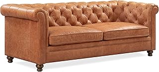 POLY & BARK Lyon 87.4” Leather Sofa in Cognac Tan – Full-Grain Pure-Anil...
