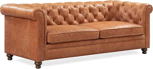 12 Leather Sofas Living Room Ideas for Rich Cozy Modern Style 85 POLY & BARK Lyon 87.4” Leather Sofa in Cognac Tan – Full-Grain Pure-Anil...