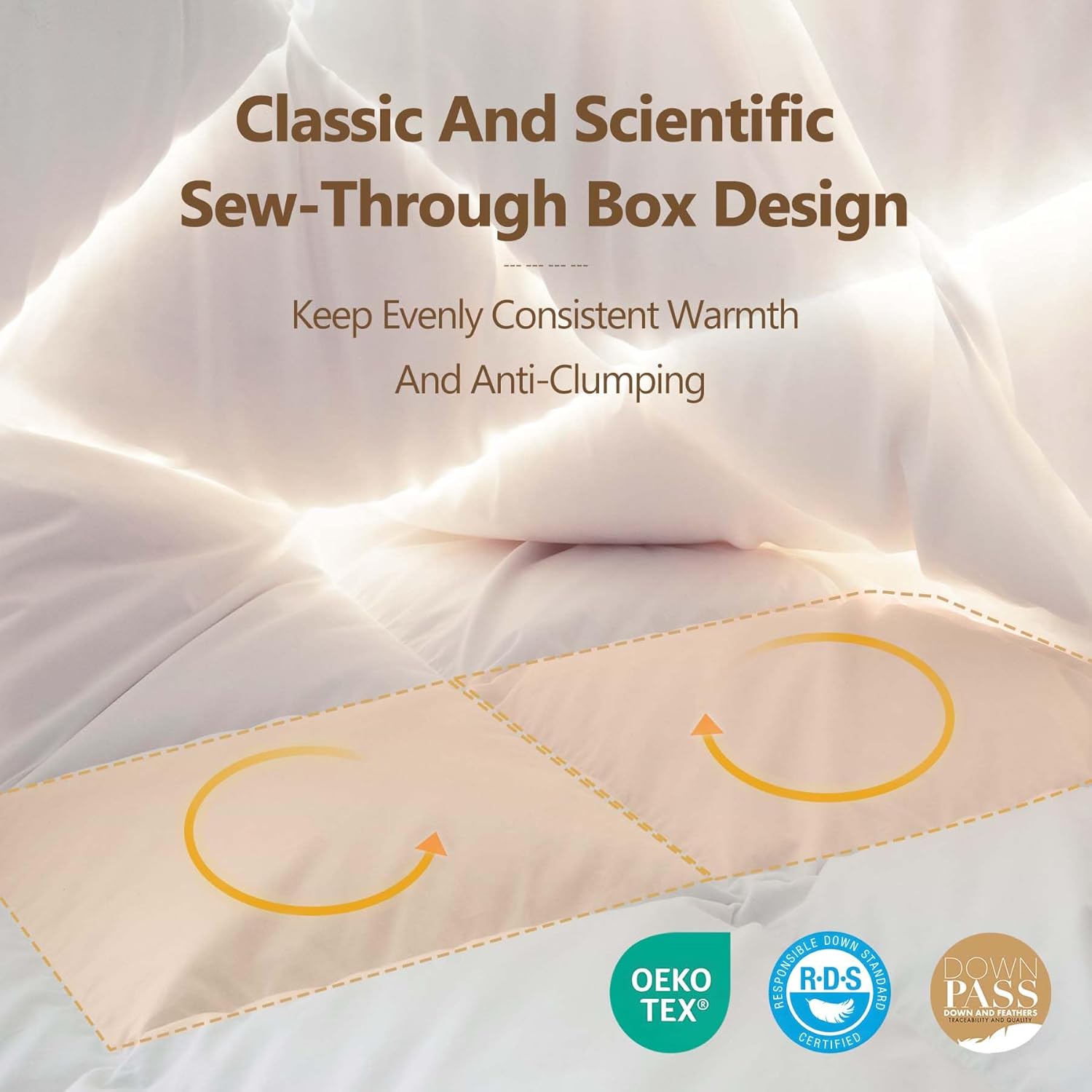 Lightweight White Goose Down Comforter Oversized King, All Season Luxury Down Duvet Insert, Fluffy Hotel Bedding Comforters, Oeko Certified, 480 Thread Count, High Fill Power -128x90 Inches - Image 6