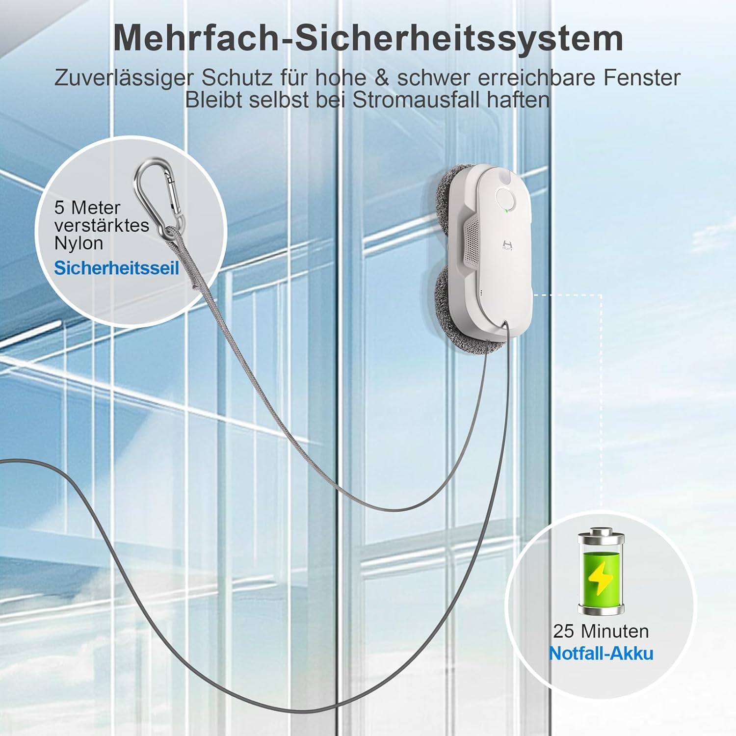 HUTT DDC56 Fensterputzroboter Doppelstrahl mit Ultraschall Sprühfunktion, Elektrischer Fensterputzer Fernbedienung mit Doppelter Wassertank Tank, Fensterkantenerkennung