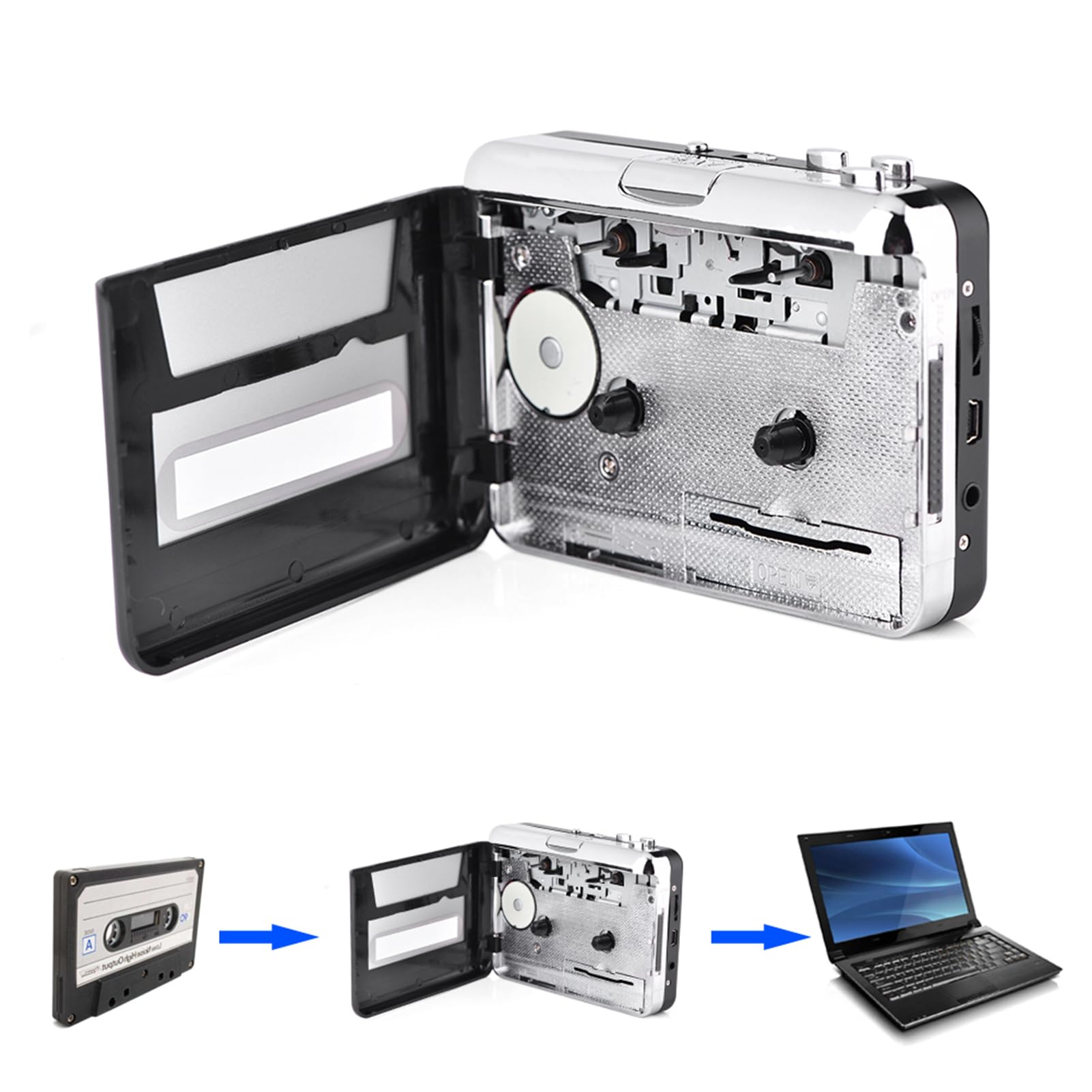 Convertisseur de Cassette vers CD Via USB, Convertisseur de Cassette USB vers PC MP3, avec Casque, Convertir pour Lecteur MP3 ou Graver sur CD