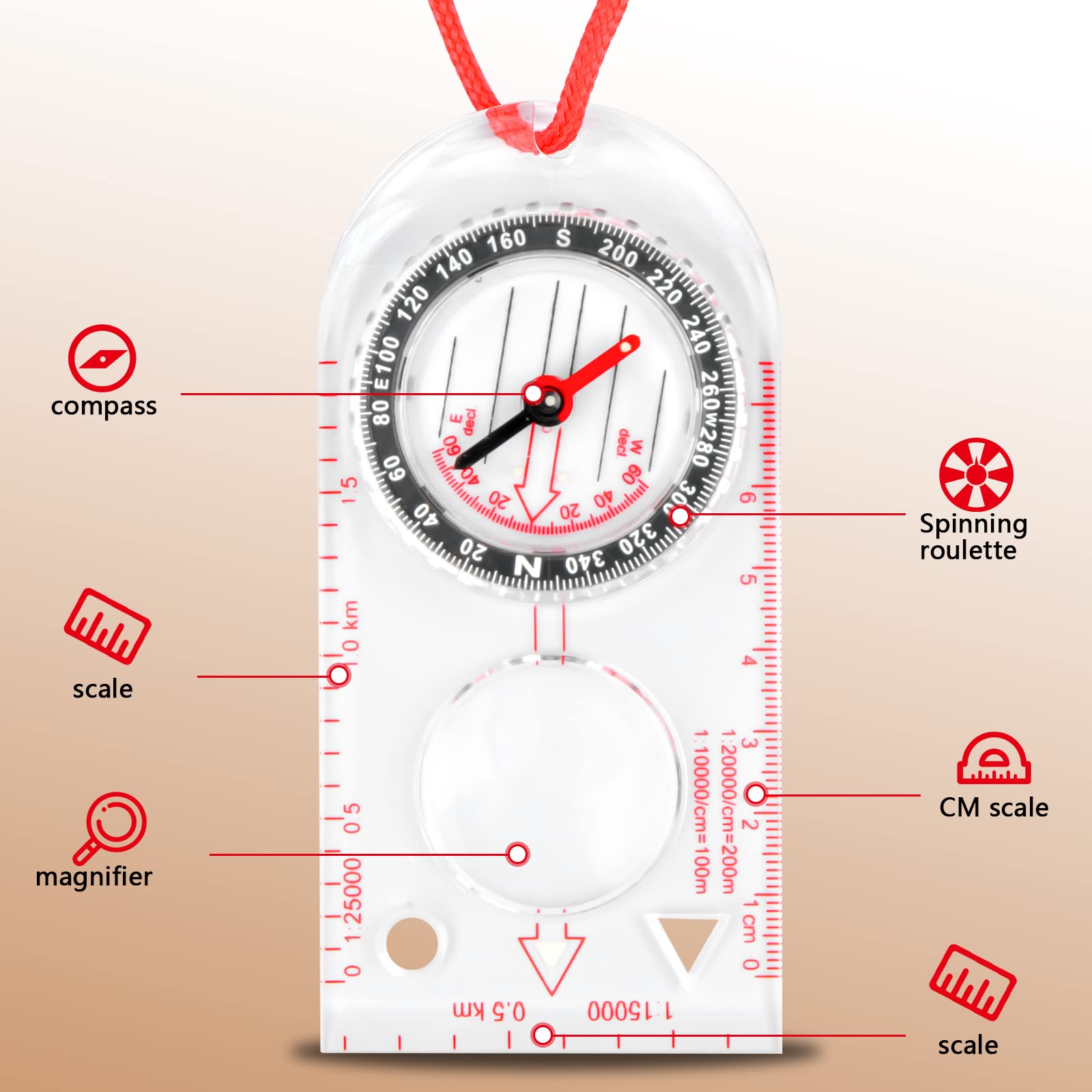 Bussola Da Orientamento Trasparente Con Cordino - Per Escursionismo, Trekking E Avventura - Foto 9
