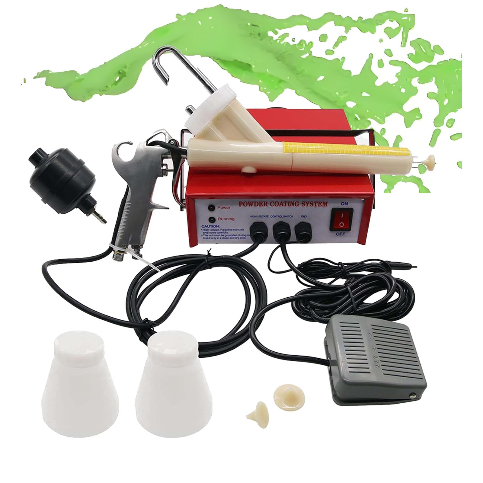 YXYLJOZ Electrostatic Powder Coating Machine, 2-Stage Powder Coating Systems Kits,With Foot Switch Spray Gun, For Spraying Metal Parts,Red,Nozzles, Powder Cups