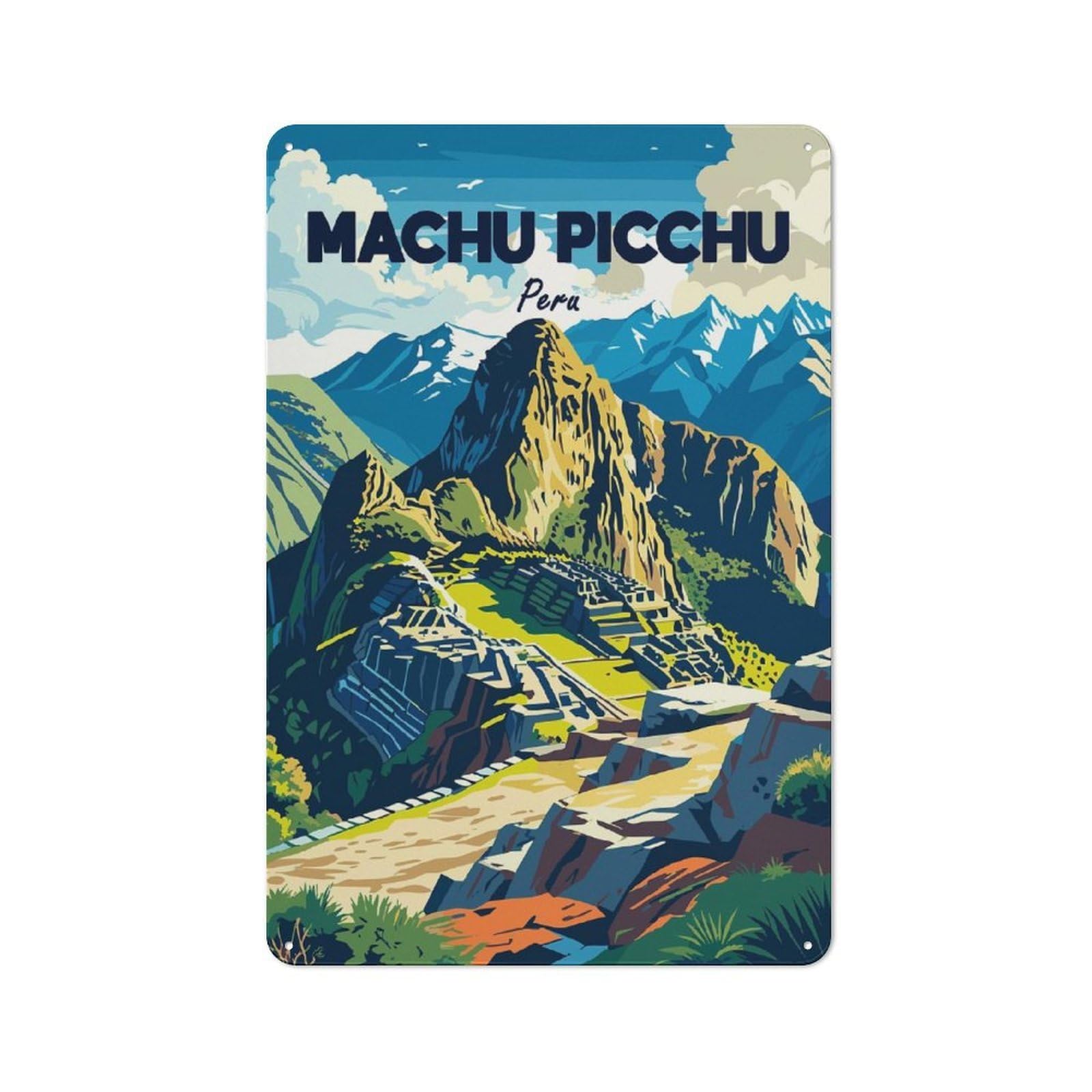 Junmoney Style-17 Urban Metal Wall Art Sign 30X20cm Featuring Machu Picchu, Peru Travel (2), Urban Room Decor For Modern Home, Workshop, Office Or Cafe