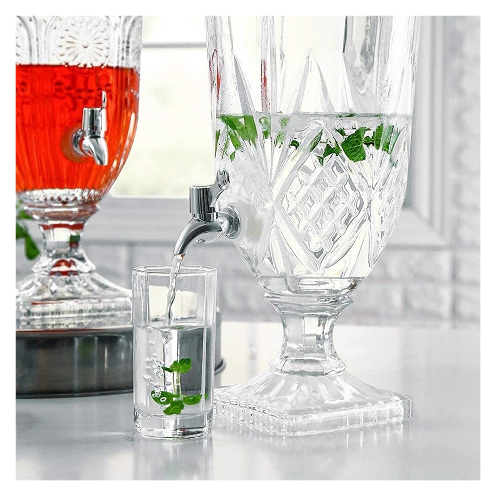 Vnook Distributeur de Boissons en Verre Cristal, avec Bouteille en Verre for Robinet d'eau | Boîte de jus de fruits de grande capacité, pot d'eau froide transparent, réservoir de jus