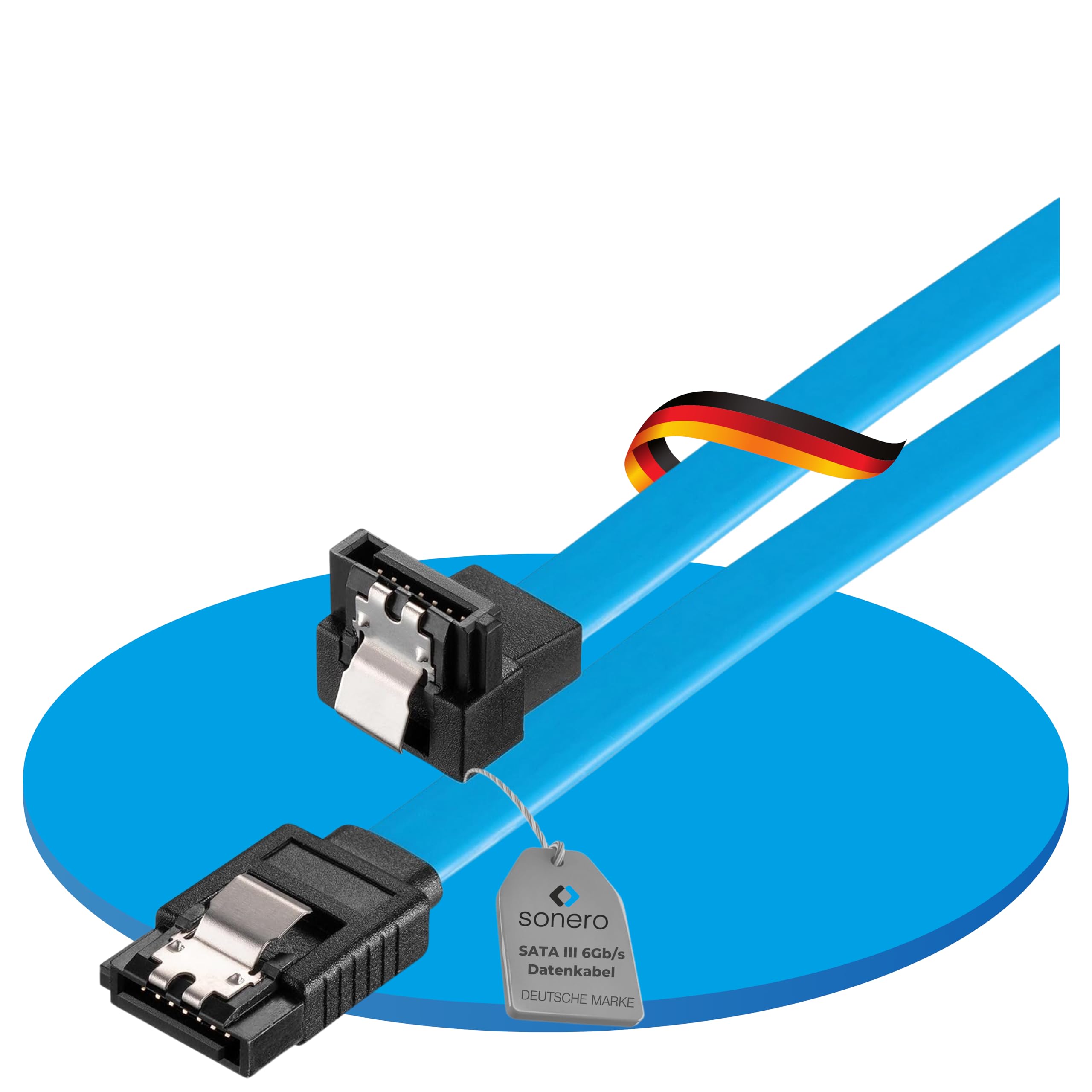 Sonero® kabel do transmisji danych SATA III 6Gb/s, 0,30 m, pod kątem, niebieski