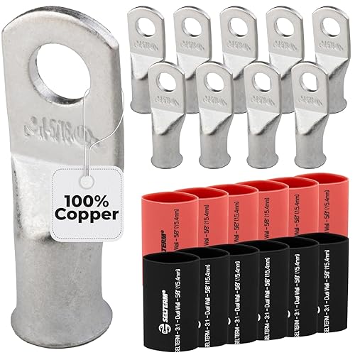 Miniatura 409 de SELTERM - Terminal en anillo de grado marino UL 2/0 AWG 3/8 pulgadas (25 uds) para batería, terminal tubular de cable eléctrico, conector calibre