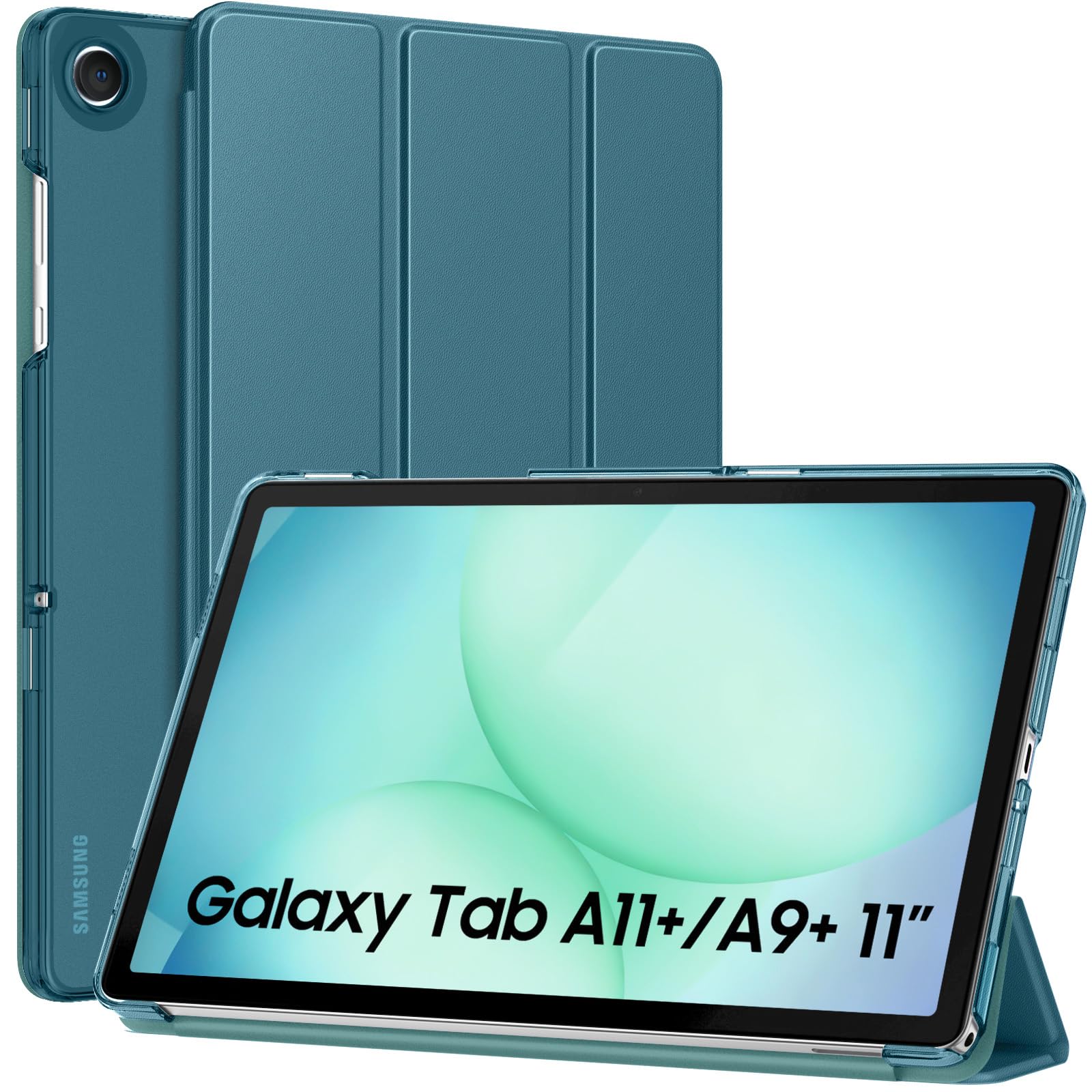 MoKo Slim Case for Samsung Galaxy Tab A11+ Plus/ A9+ Plus 11 Inch | Smart Stand Hard PC Translucent Back Shell Cover for Galaxy Tab A11+/A9+ Tablet, Auto Sleep/Wake, Turquoise