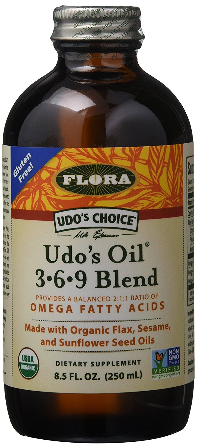 Flora - Udo's Choice Omega 369 Ölmischung, hergestellt mit Bio-Flucken, Sesam & Sonnenblume Samenöle, Pflanzenbasierte Vegan Omega-Fettsäuren, basierend auf Ideal 2:1:1 Ratio, 8,5-fl. oz. Glasflasche
