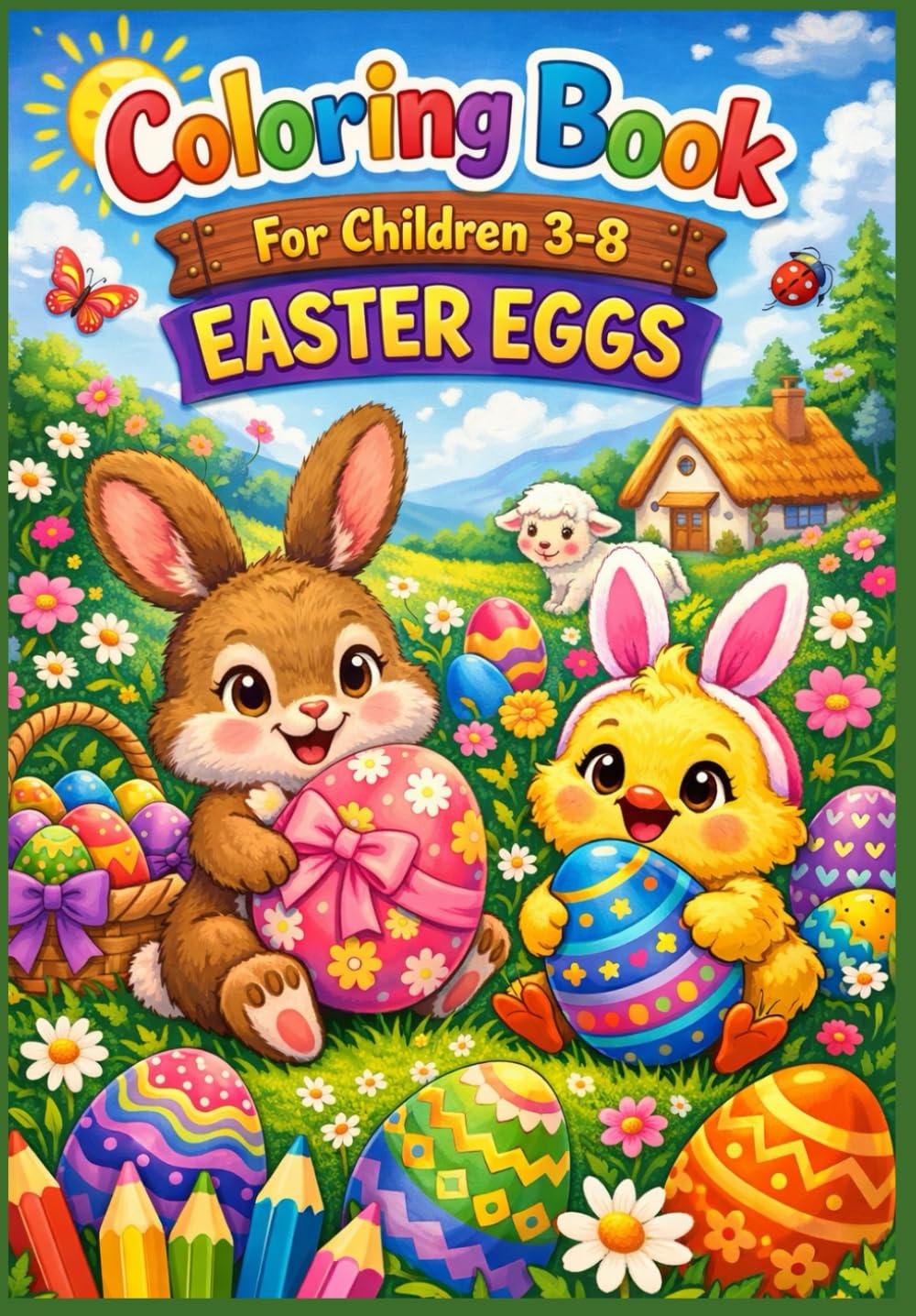 Coloring Book For Children 3-8: EASTER EGGS.: Cute and Easy Easter Coloring Pages with Eggs, Bunnies, Chicks, and Spring Fun