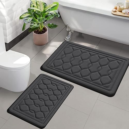 Juego de 2 alfombras de baño de espuma viscoelástica, ultra suaves, antideslizantes, absorbentes de agua, lavables a máquina, de secado rápido,