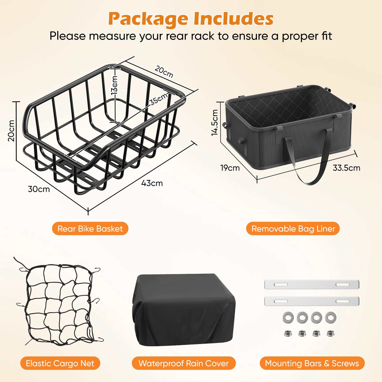 Cestino Bicicletta Posteriore,Portapacchi Bici Posteriore 25 kg,Cestino BiciAntiruggine, Universale per Bici ed E-Bike, Include Rete Elastica e Fodera