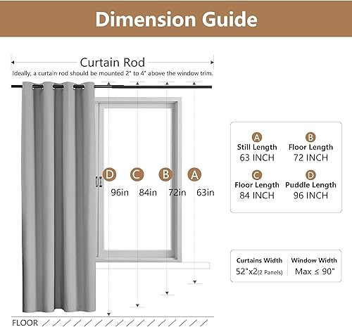 Miniatura 5 de YC WINRRARII Cortinas 100% opacas con ojales para dormitorio de 84 pulgadas de largo, juego de 2 paneles de cortinas de bloqueo para sala de estar