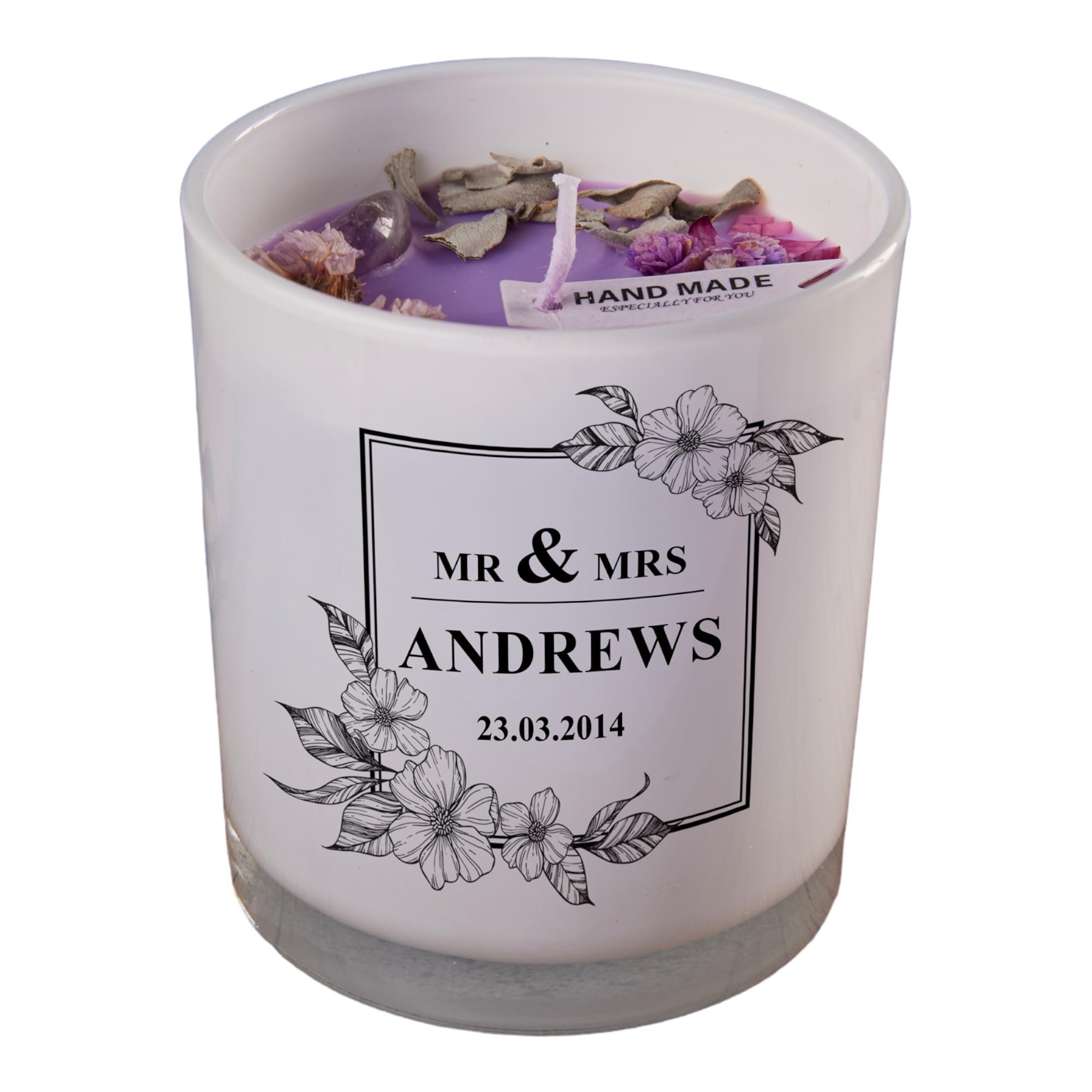 Beautiful Embellished Wedding Day or Anniversary Personalised Candle Gift (Lavender)