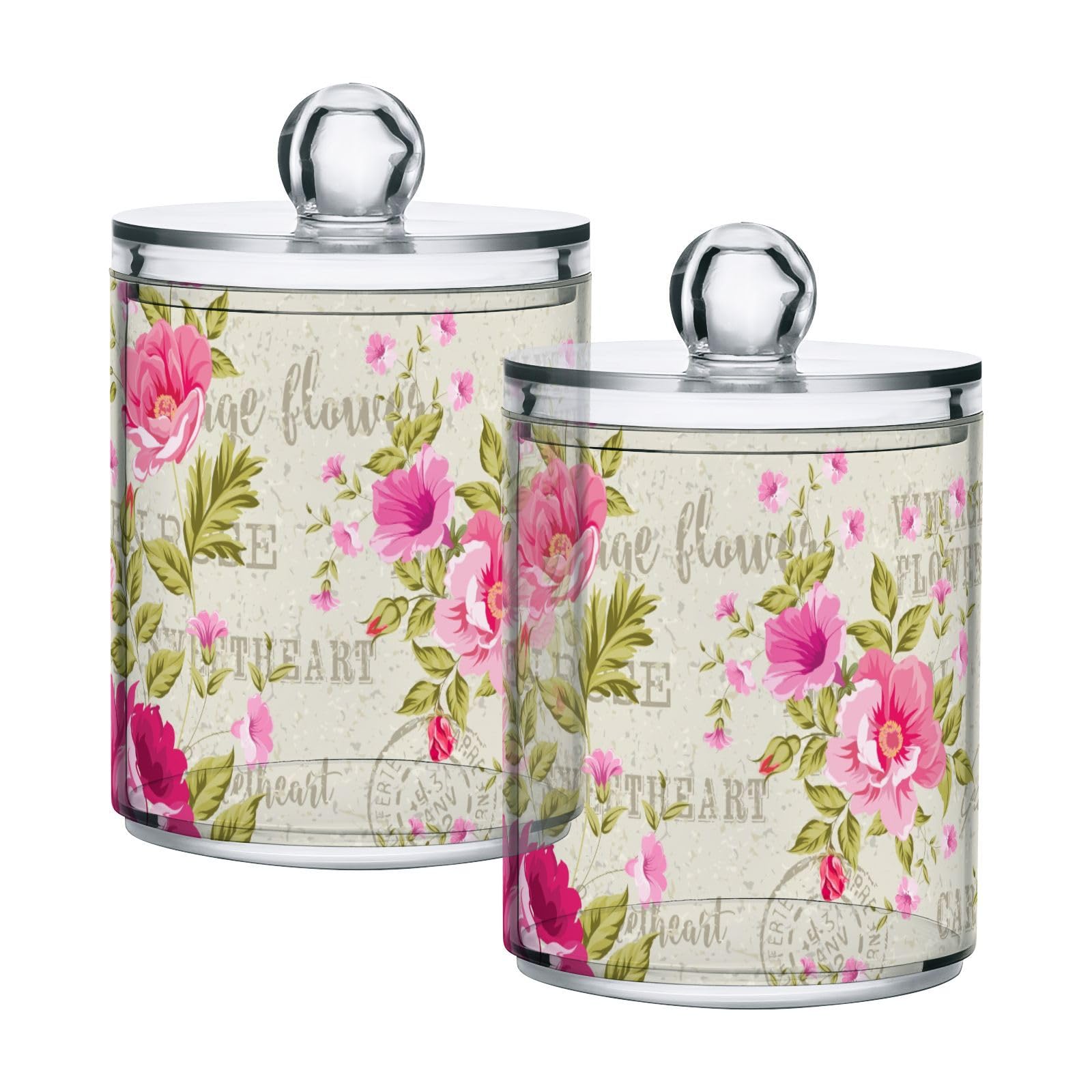 Floral-print-design Restroom Bathroom Organizers with Lid Qtip Holder Dispenser Apothecary Jars Cotton Balls Pads Swabs Holder Jar 4