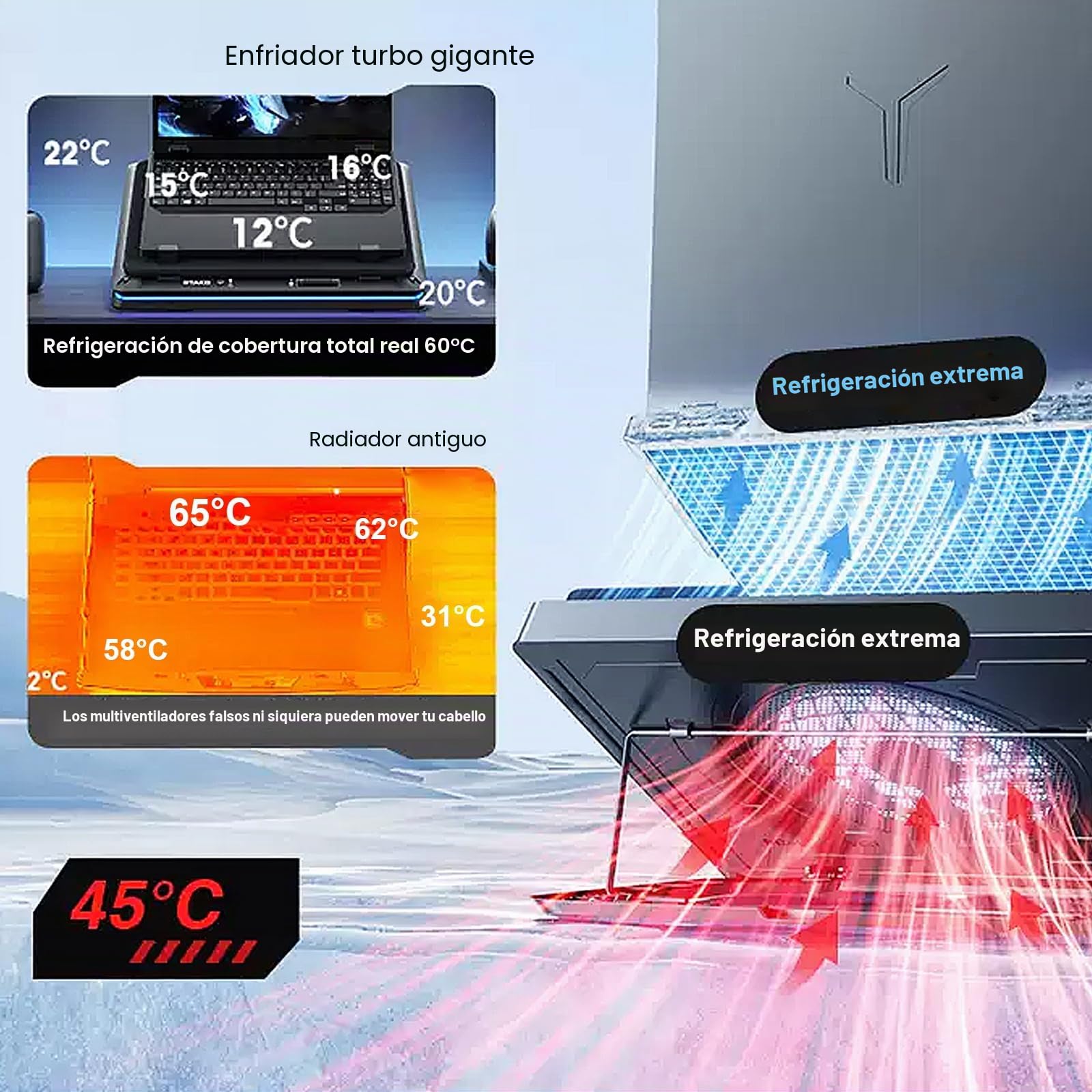 Base Refrigeradora Portatil, Base refrigeradora portatil Gaming RGB con Velocidad Ajustable Ventilador Turbo de 18 cm, Refrigerador Portatil para Enfriamiento Rápido de Portátiles de 13-19 Pulgadas