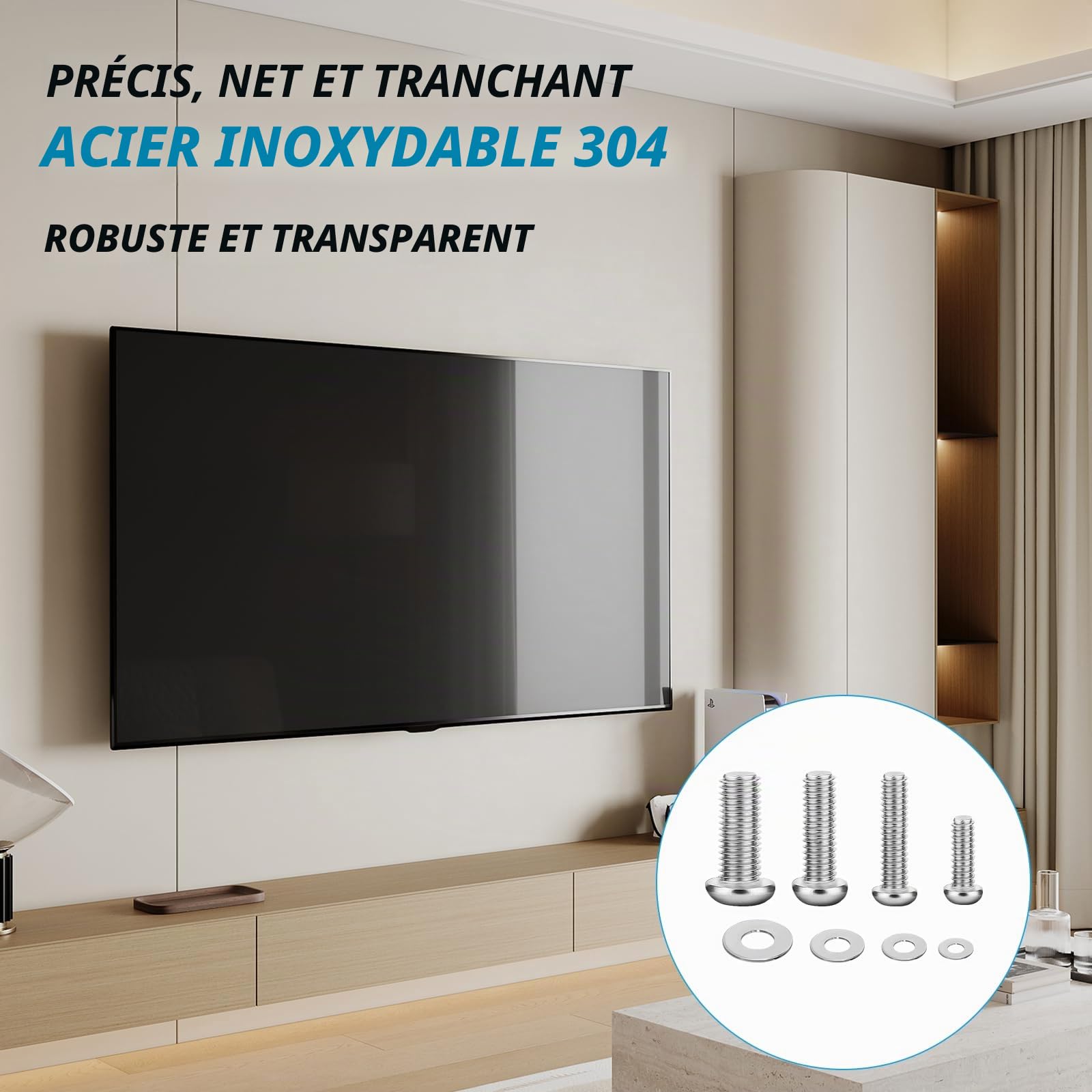 Kit de 48 vis VESA universelles pour supports TV, vis pour moniteurs et écrans muraux, en acier inoxydable, avec rondelles.