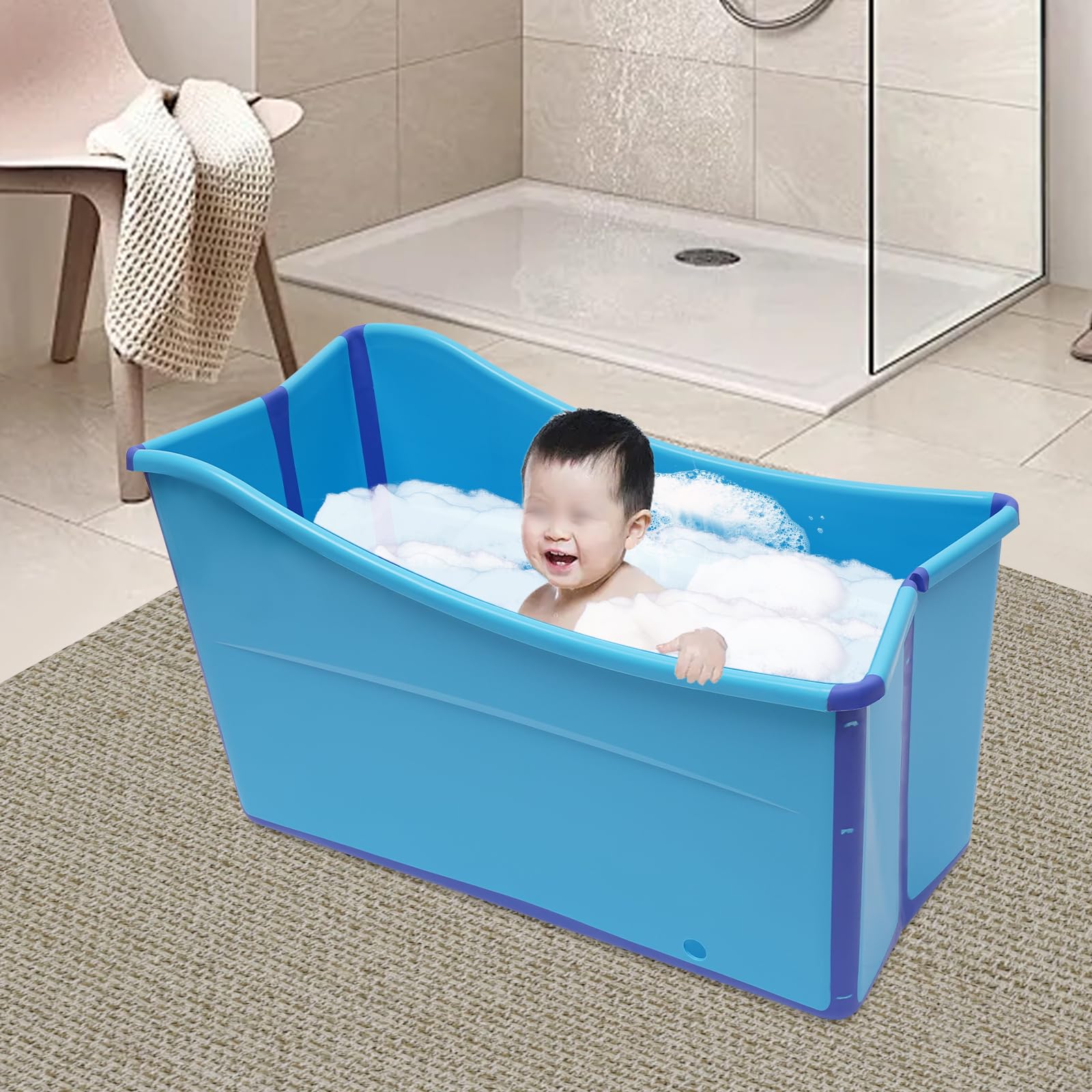 Vasca da bagno pieghevole per adulti, 80 cm, per piccoli bagn| vasca da bagno portatile pieghevole da appoggio blu