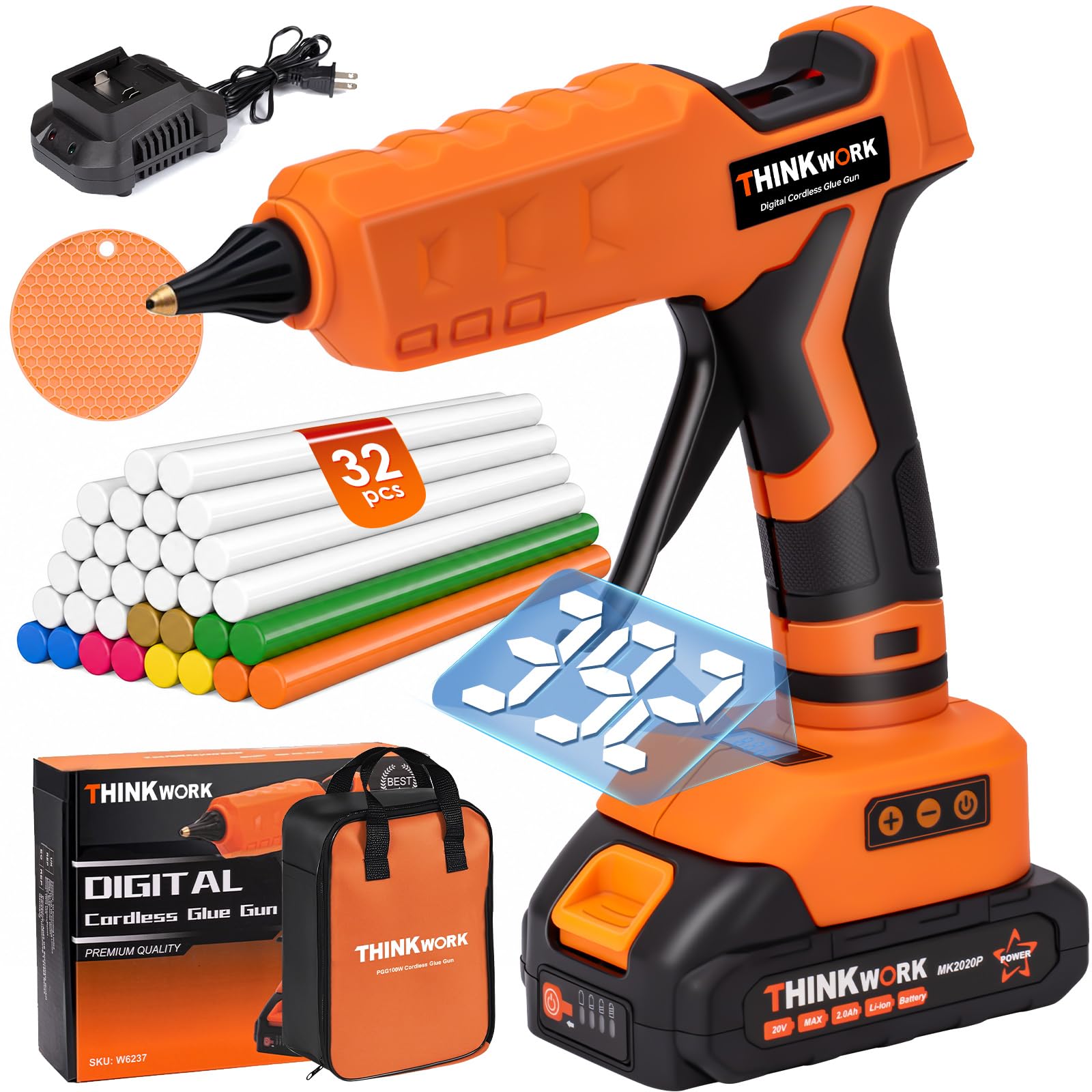 THINKWORK Cordless Hot Glue Gun - 30 Sticks Included -10 THINKWORK Cordless Hot Glue Gun - 30 Sticks Included -10