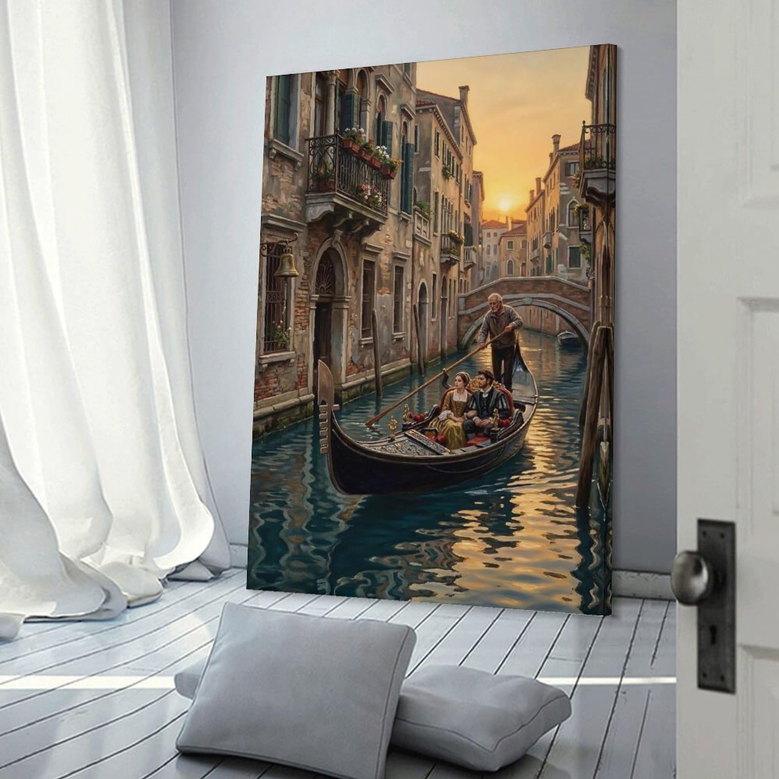 Junmoney Wall Decor Canvas Print Venice Canal Gondola Ride at Sunset, 20x30inch(50x75cm), for Study, Office Or Apartment Decor, Canvas Artwork with Gifting Potential