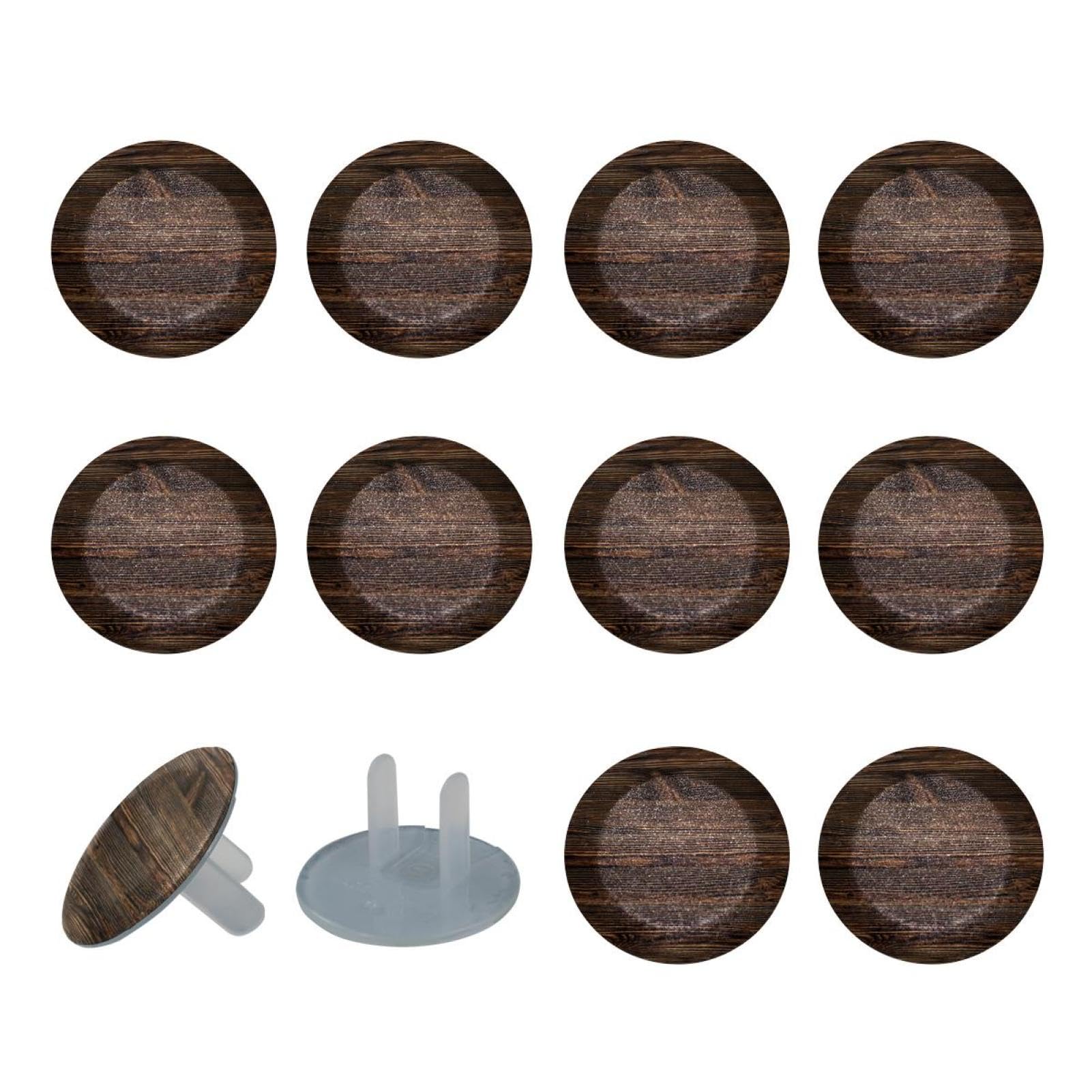 12 Packs Outlet Covers Baby Child Proofing - Electrical Safety Socket Protection Caps for 2-Prong Power Wall Plates Vintage Brown Wood