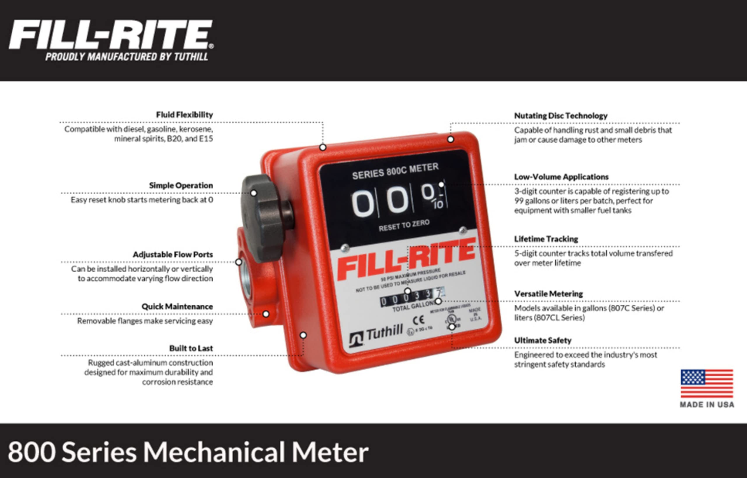 Fill-Rite 806CL 1" 19-76 LPM 3 Wheel Gravity Meter with Strainer, Aluminum, Fuel Transfer Liter Meter
