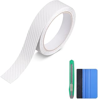 Lypumso Carbon Fiber Vinyl Tape with Tools Kits, Chrome Delete Vinyl Wrap for Blackout Car Door Edge Guard Door Sill Window Trim Protector (3D Clear, 1in x 30ft)