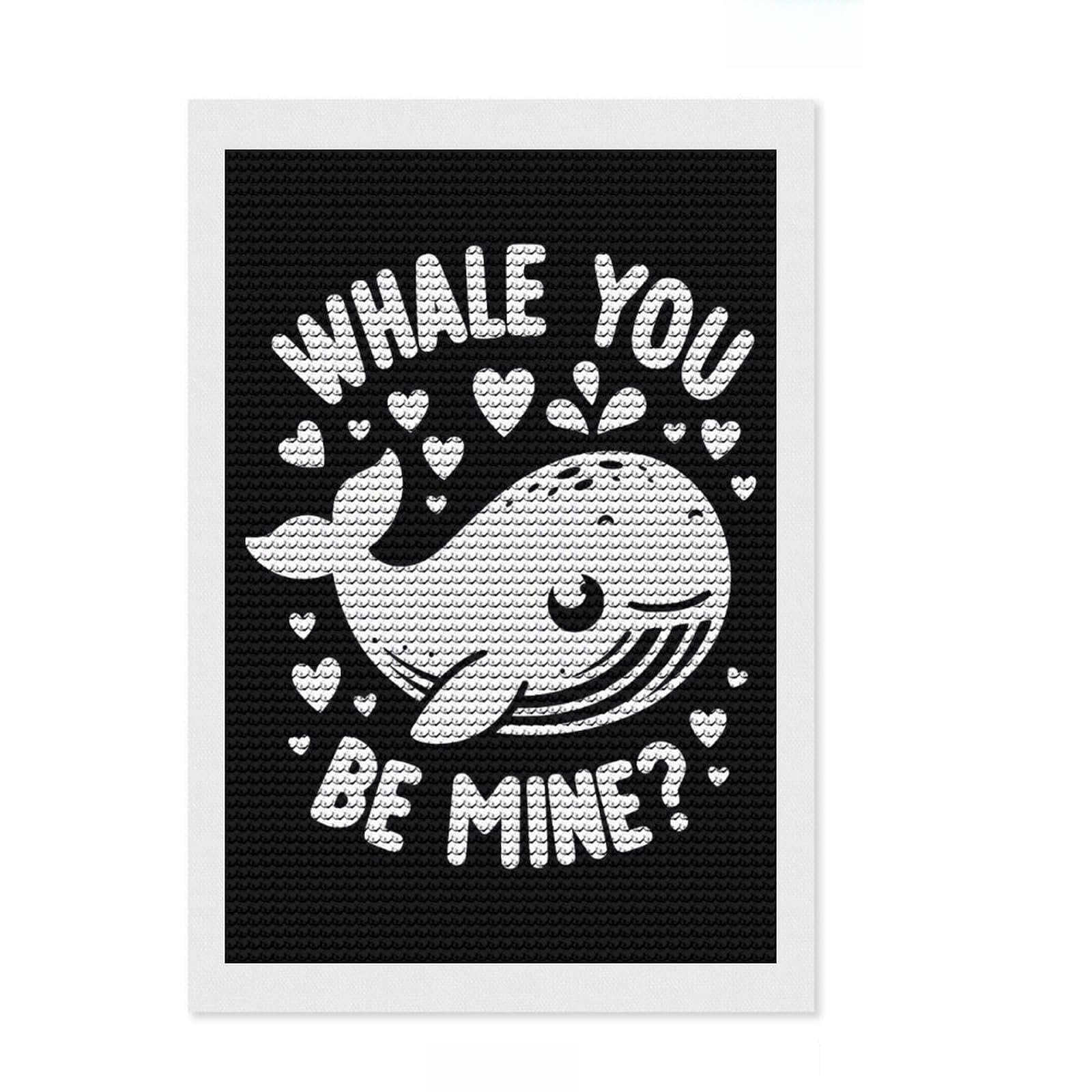 Junmoney Whale You Be Mine Round Drill Diamond Painting 8"x12", with Tool Kit, Easy to Follow Symbols, Farmhouse Decor, for Craft Lovers