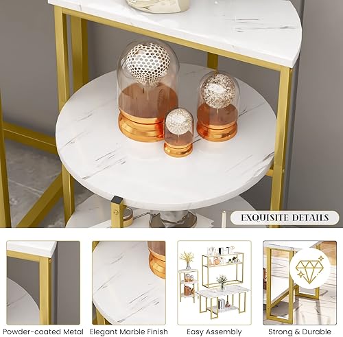 Miniatura 7 de Lamerge Juego de 3 mesas de sala de estar, mesa auxiliar de mármol sintético y mesa auxiliar de 3 niveles y mesas consola, juego de mesa moderno con