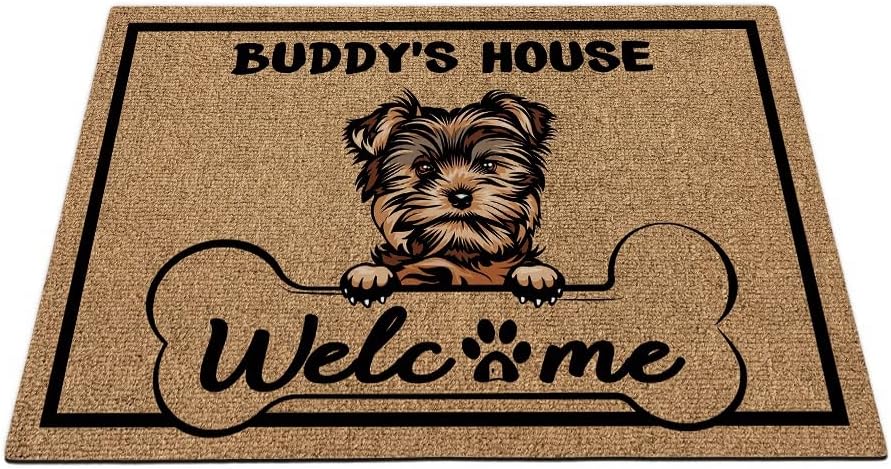 Funny Personalized Welcome Door Mats Dog Yorkie Welcome Dog's House Indoor Entrance Doormat for Front Door Rugs Home Decoration 35.4"x23.6"