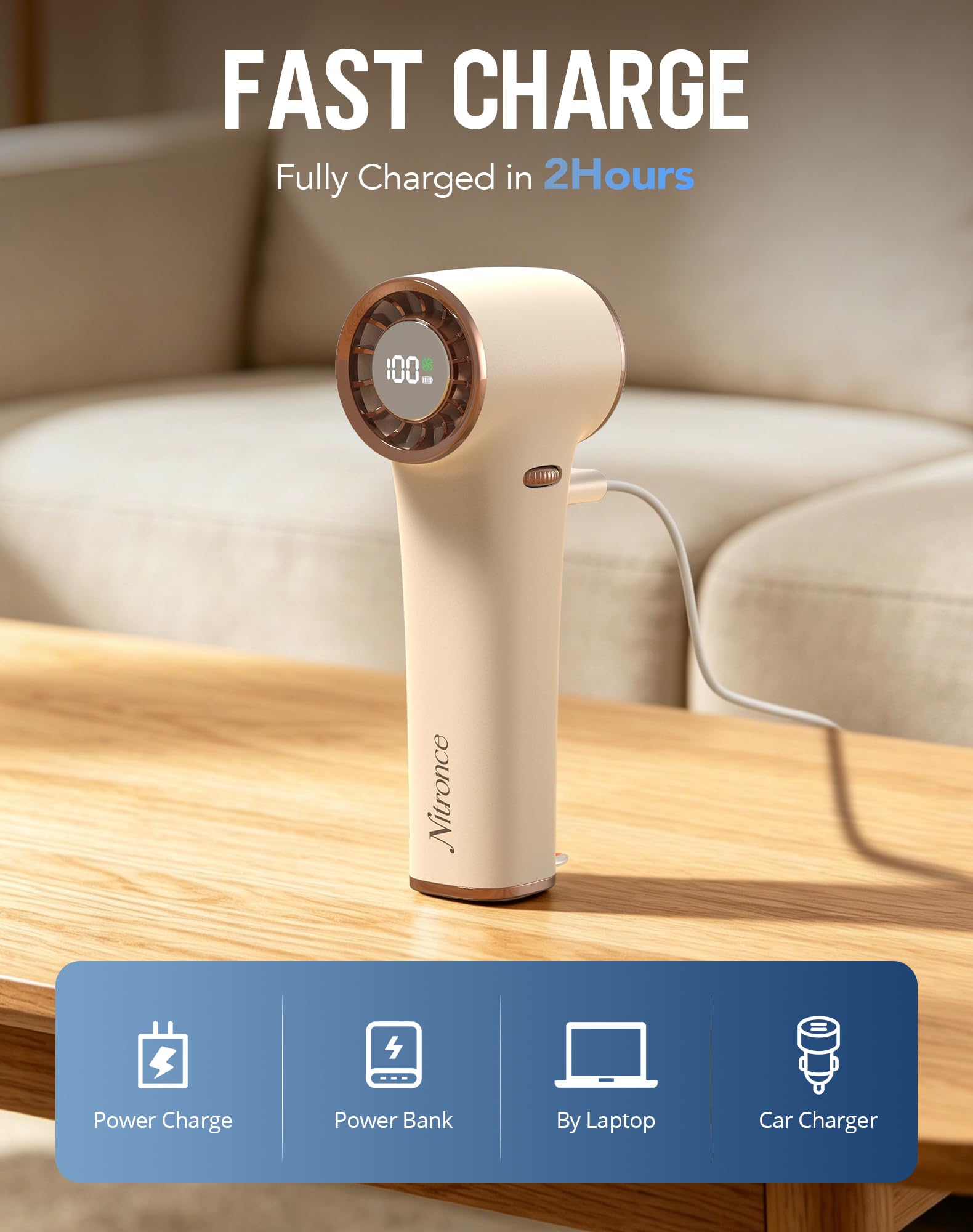 Mini ventilateur, 97 g, ultra léger, 20 000 tr/min, ventilateur portable avec vitesse du vent jusqu'à 10 m/s, USB-C, rechargeable, pour voyage, randonnée, extérieur, cadeau pour femme