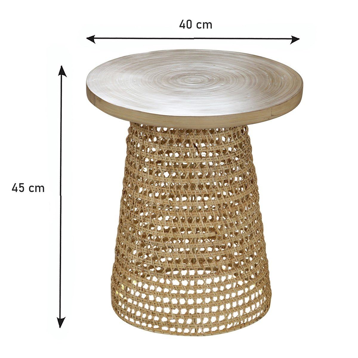Casâme Tavolino Da Divano In Bambù E Rattan - Base In Metallo, Piano 40x40 Cm, Altezza 45 Cm, Stile Naturale